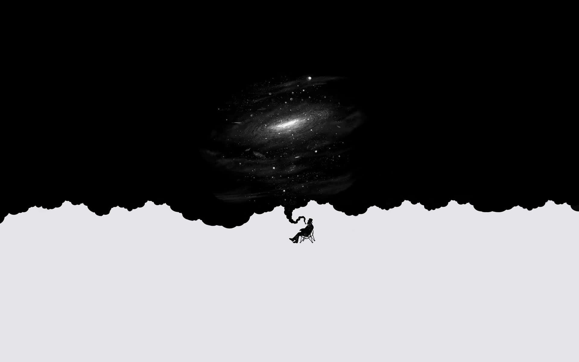 cosmic galaxy, stark black and white backdrop, lone silhouette, Full HD Desktop Wallpaper