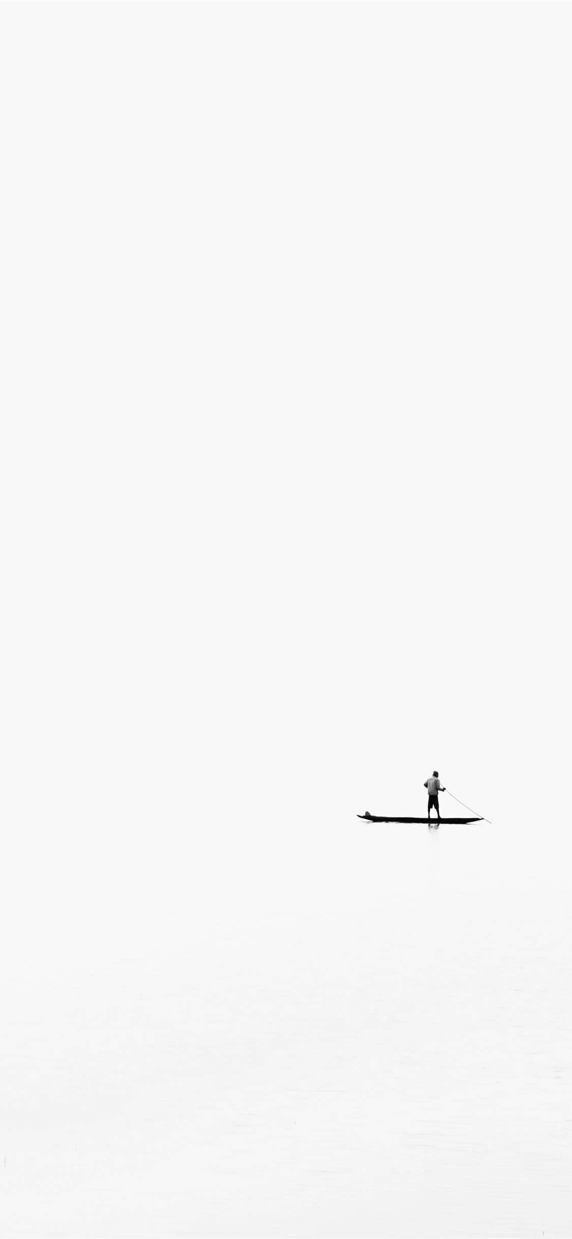 paddleboarder, misty white expanse, overcast sky, Full HD Phone Wallpaper