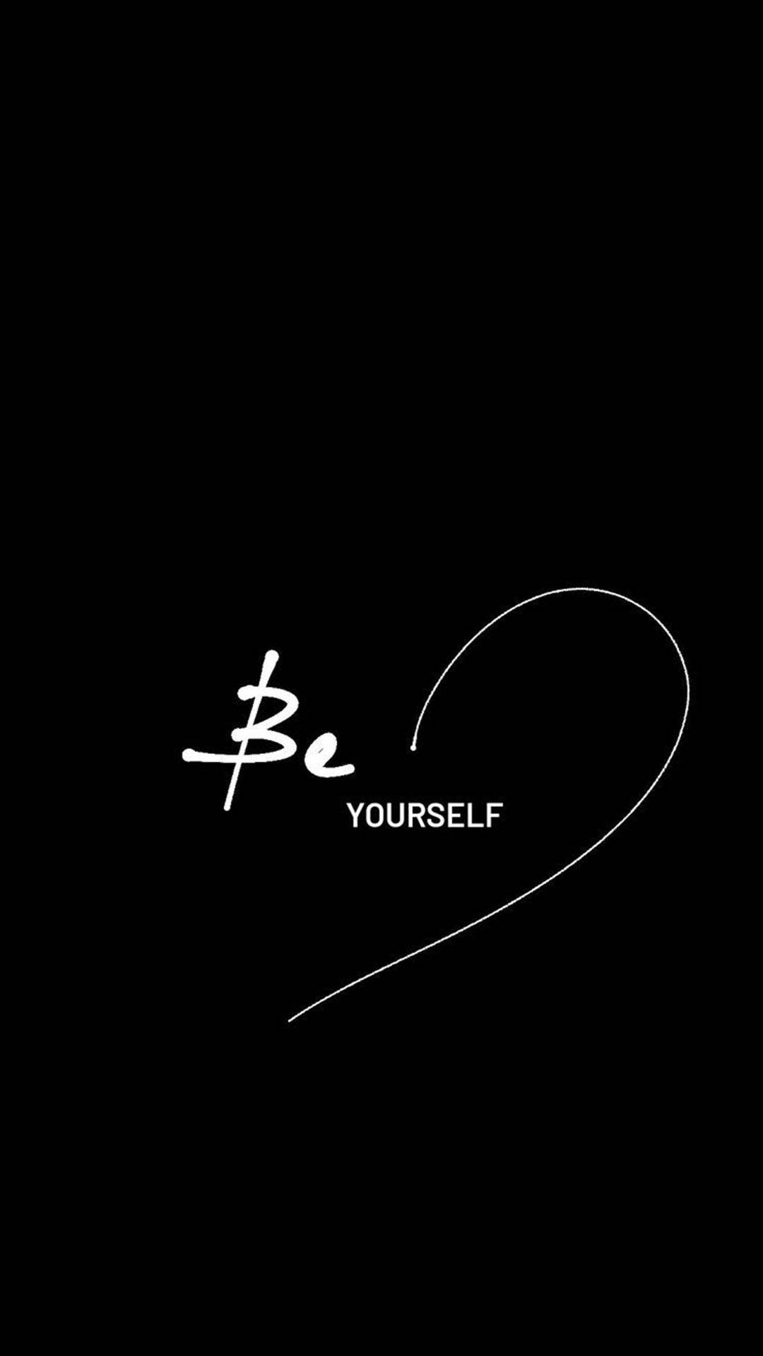 Minimalist Black Phone, white cursive text, Be Yourself, HD Phone Wallpaper