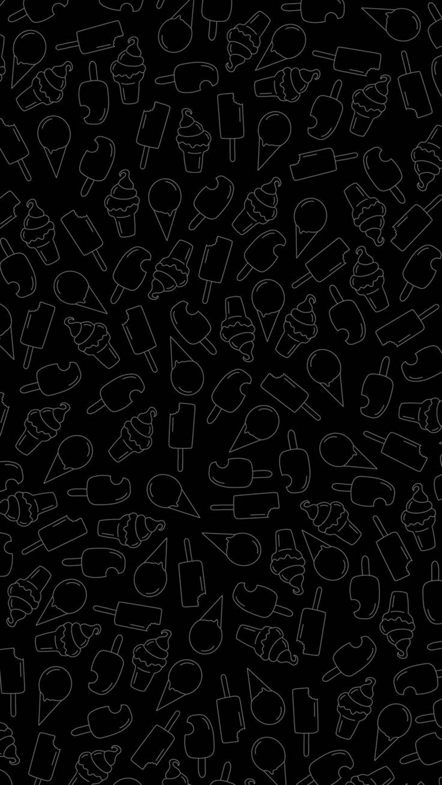 Ice Cream Icons, minimalist black phone, white outlined ice cream cones, Full HD Phone Wallpaper
