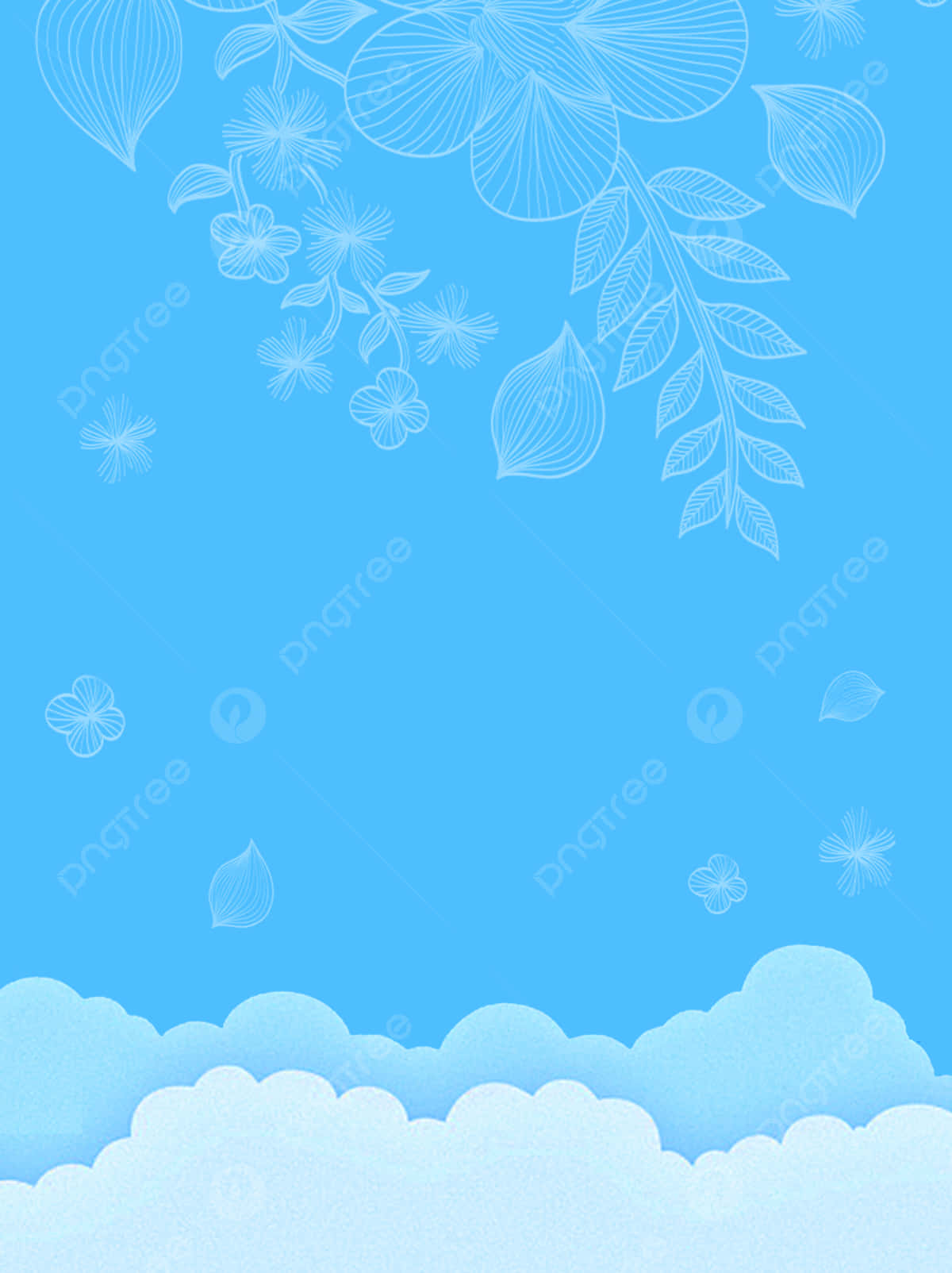 minimalist blue, soft blue sky, white line-art floral branches, HD Phone Wallpaper