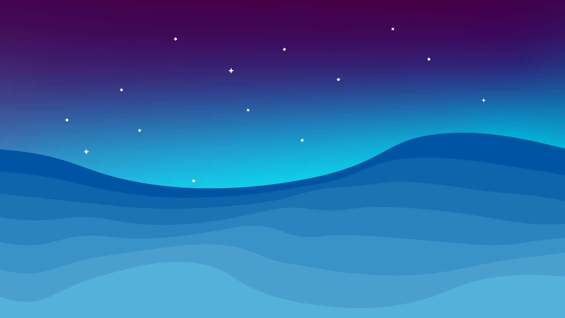 minimalist blue, starry night sky, layered blue ocean waves, Full HD Desktop Wallpaper