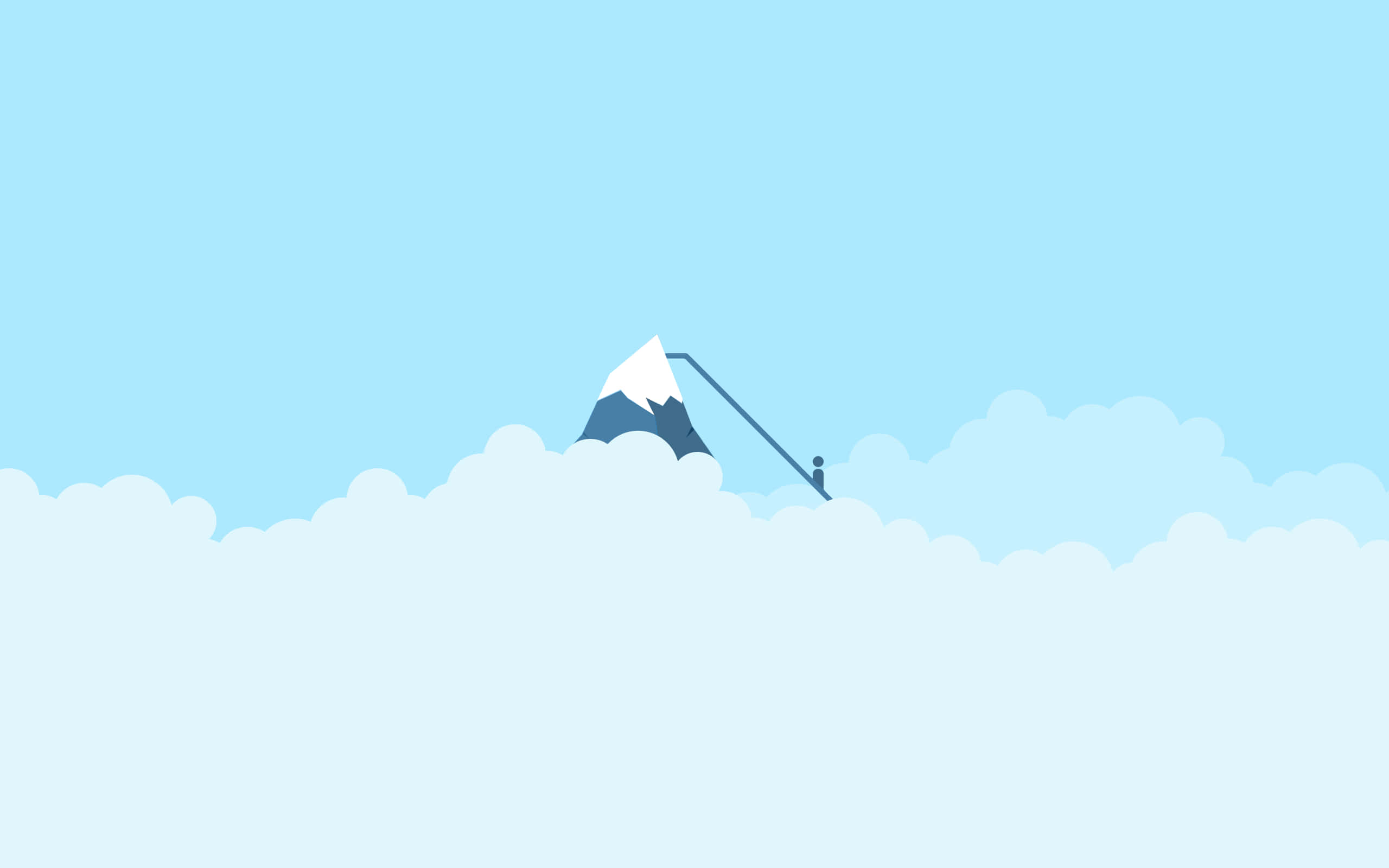 minimalist blue, tiny climber, snow-capped mountain peak, 2K Desktop Wallpaper