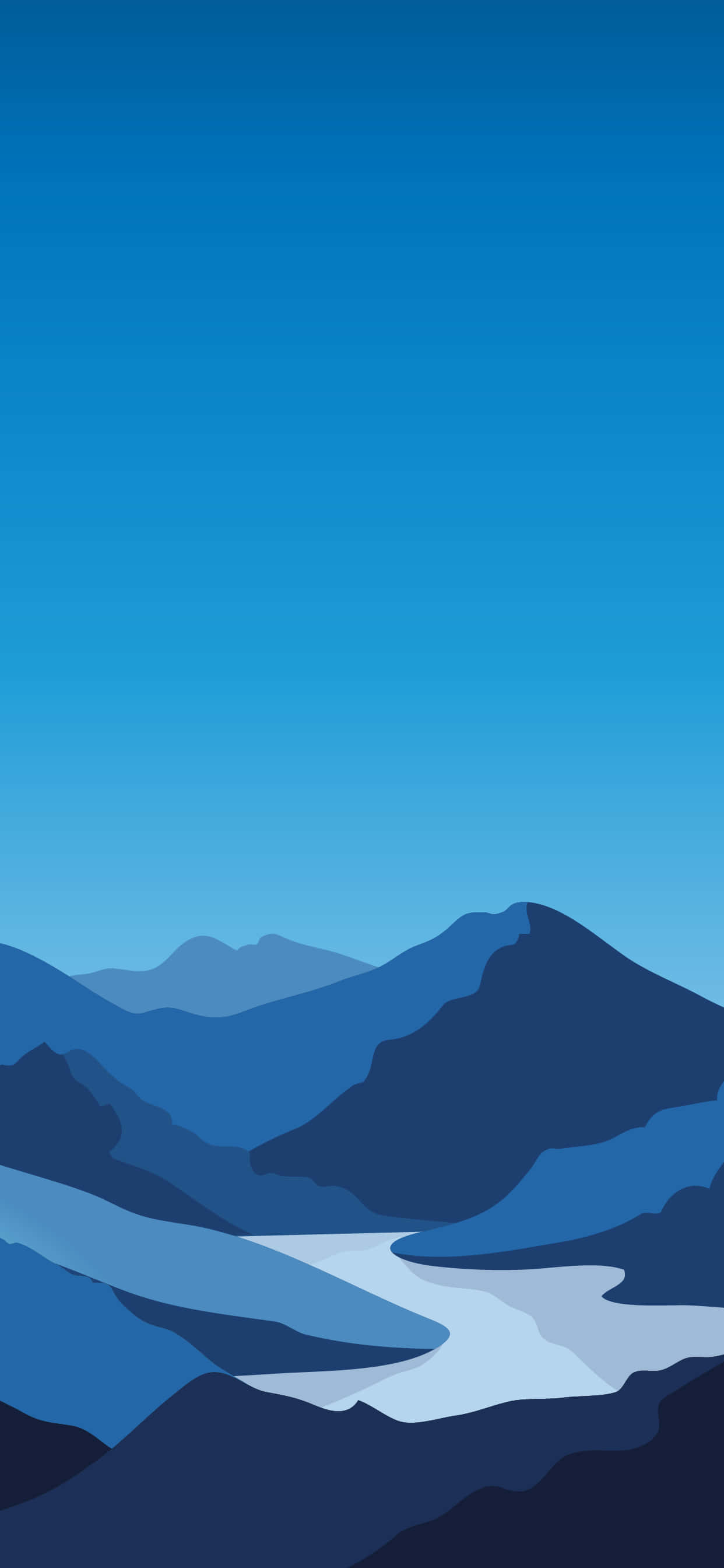 minimalist blue, blue mountain landscape, layered peaks, 2K Phone Wallpaper