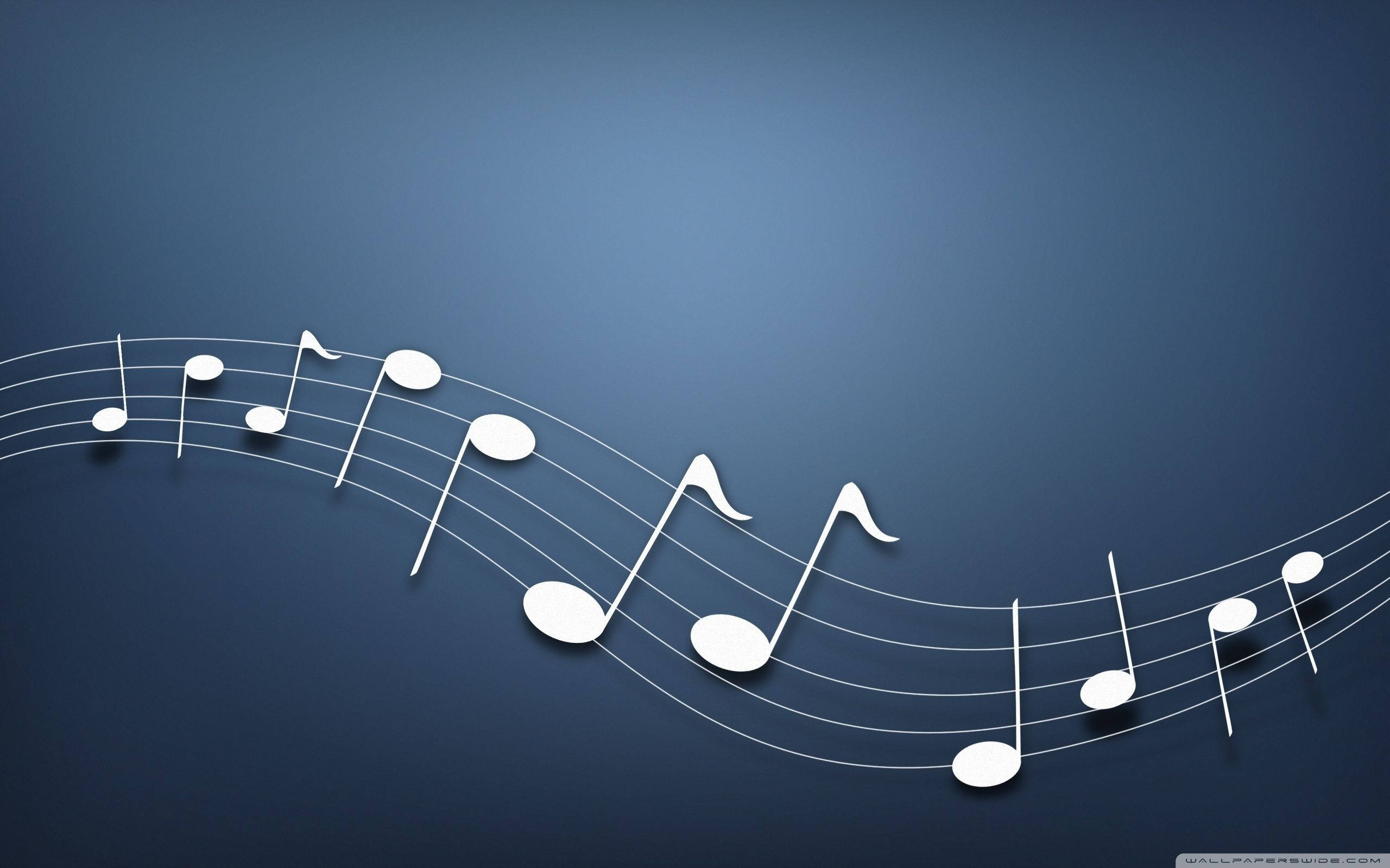 music symbols, white musical notes, staff, 2K Desktop Wallpaper