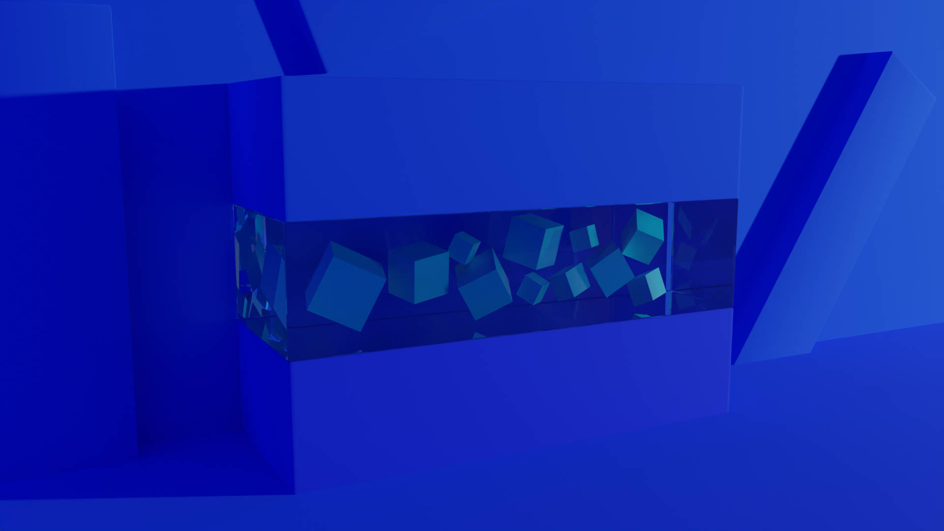 abstract blue geometric cubes, glass tube, angular blue structures, Full HD Desktop Wallpaper