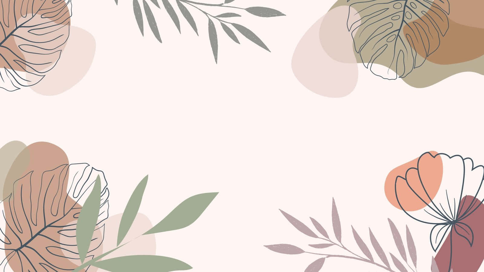 minimalist boho floral desktop background, tropical leaves, pastel abstract shapes, HD Desktop Wallpaper