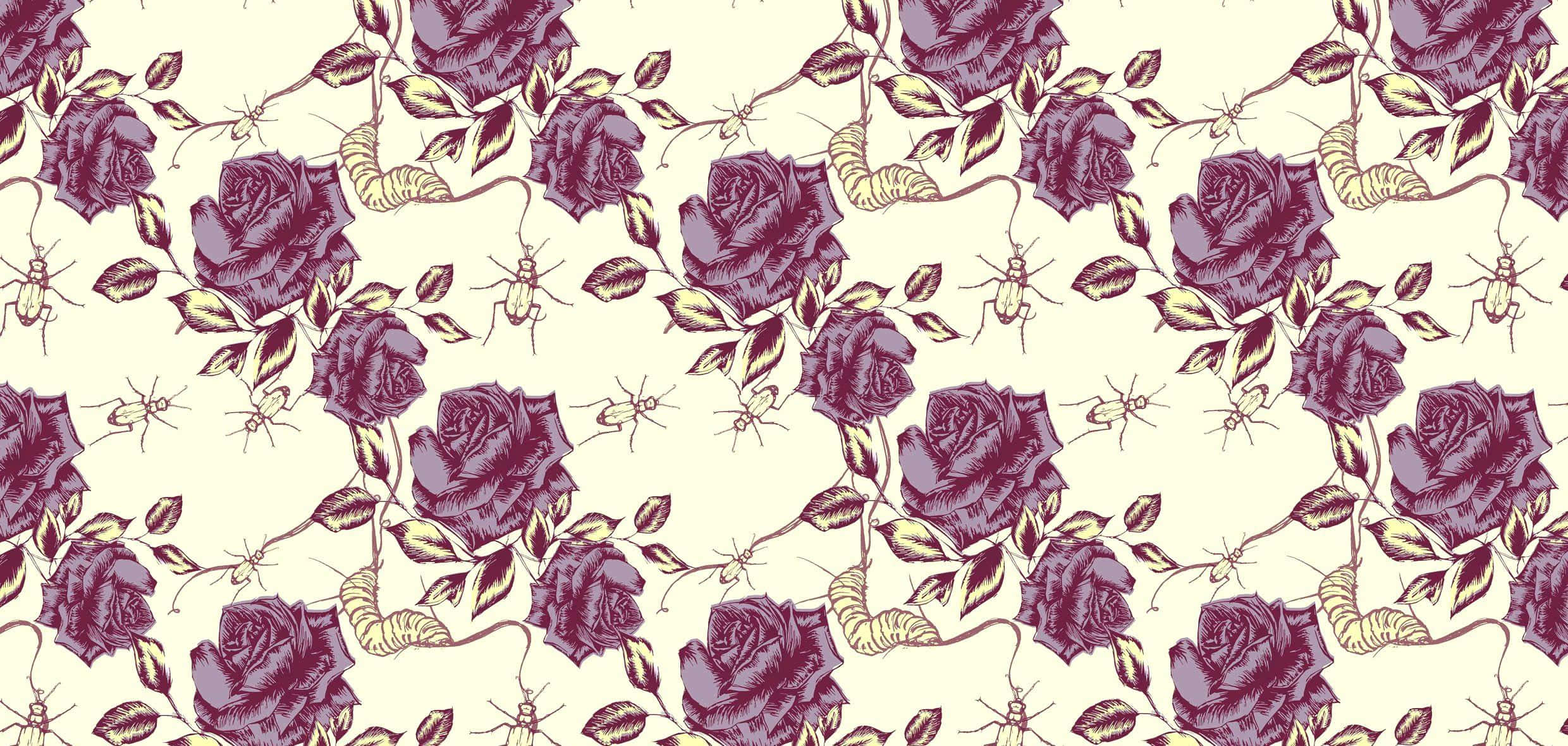 vintage rose pattern, dark purple roses, golden leaves, Full HD Desktop Wallpaper
