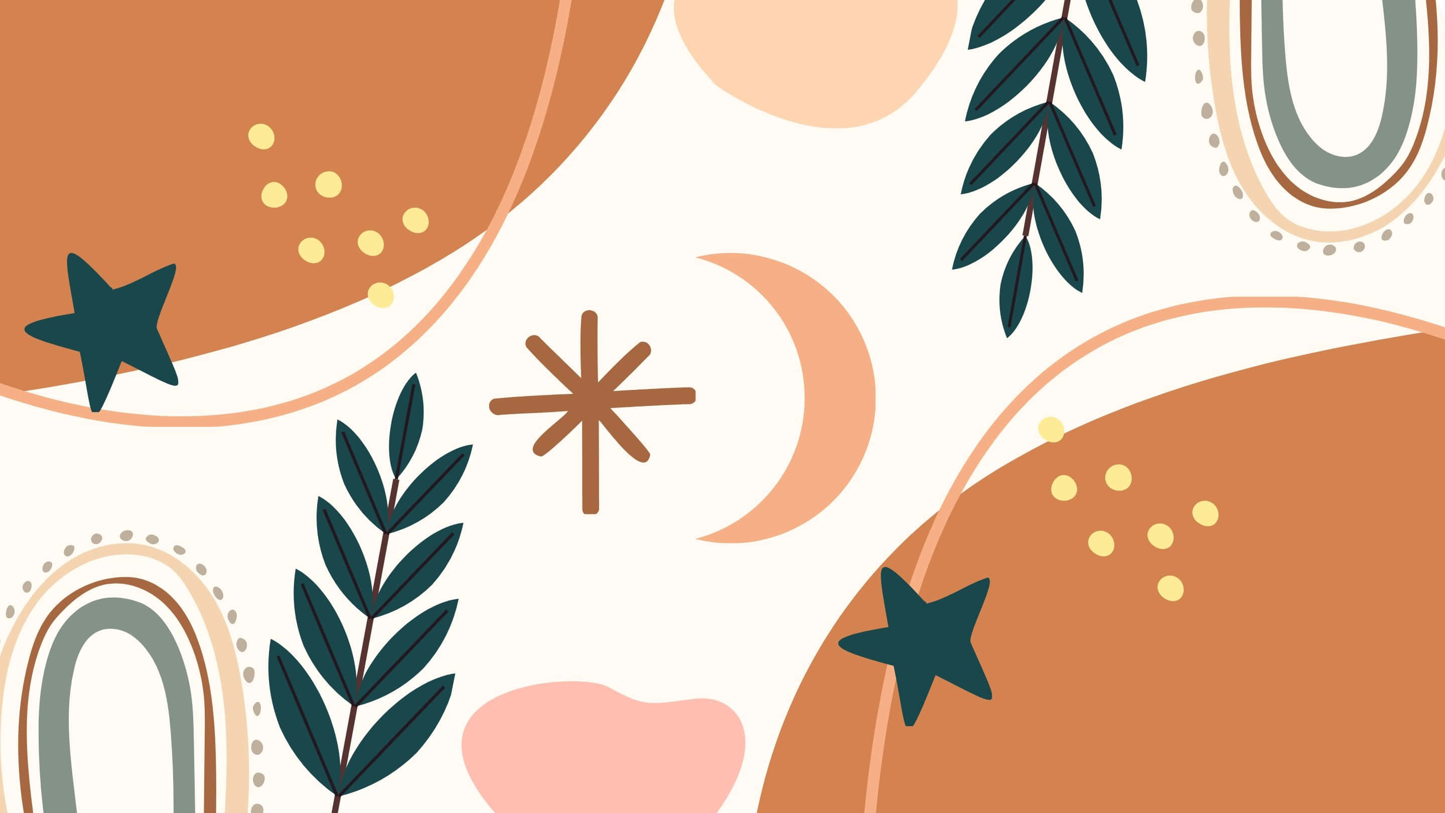 minimalist boho abstract design, earthy tones, leaves, 2K Desktop Wallpaper