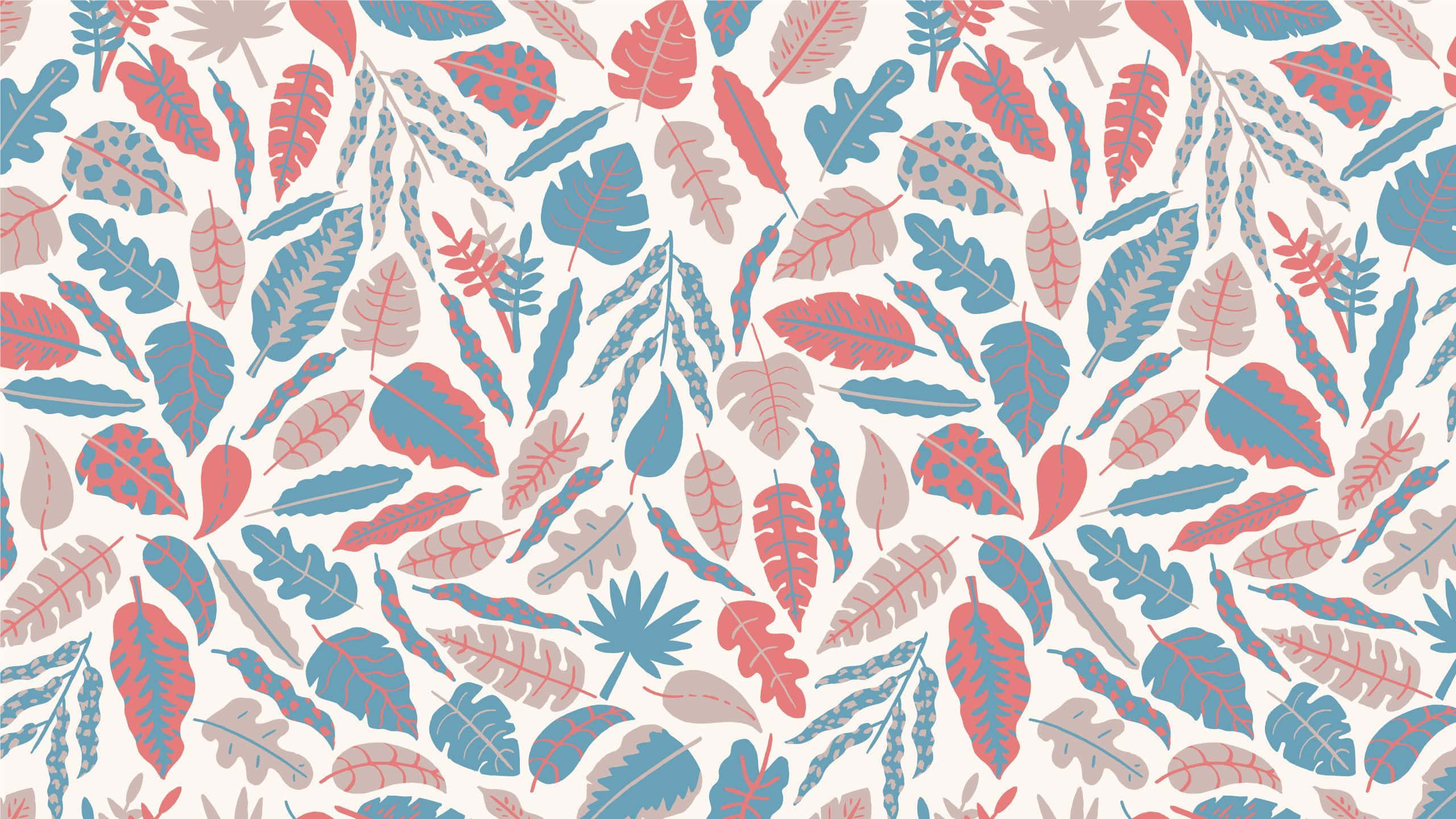 bohemian foliage pattern, tropical leaves, coral blue, 2K Desktop Wallpaper