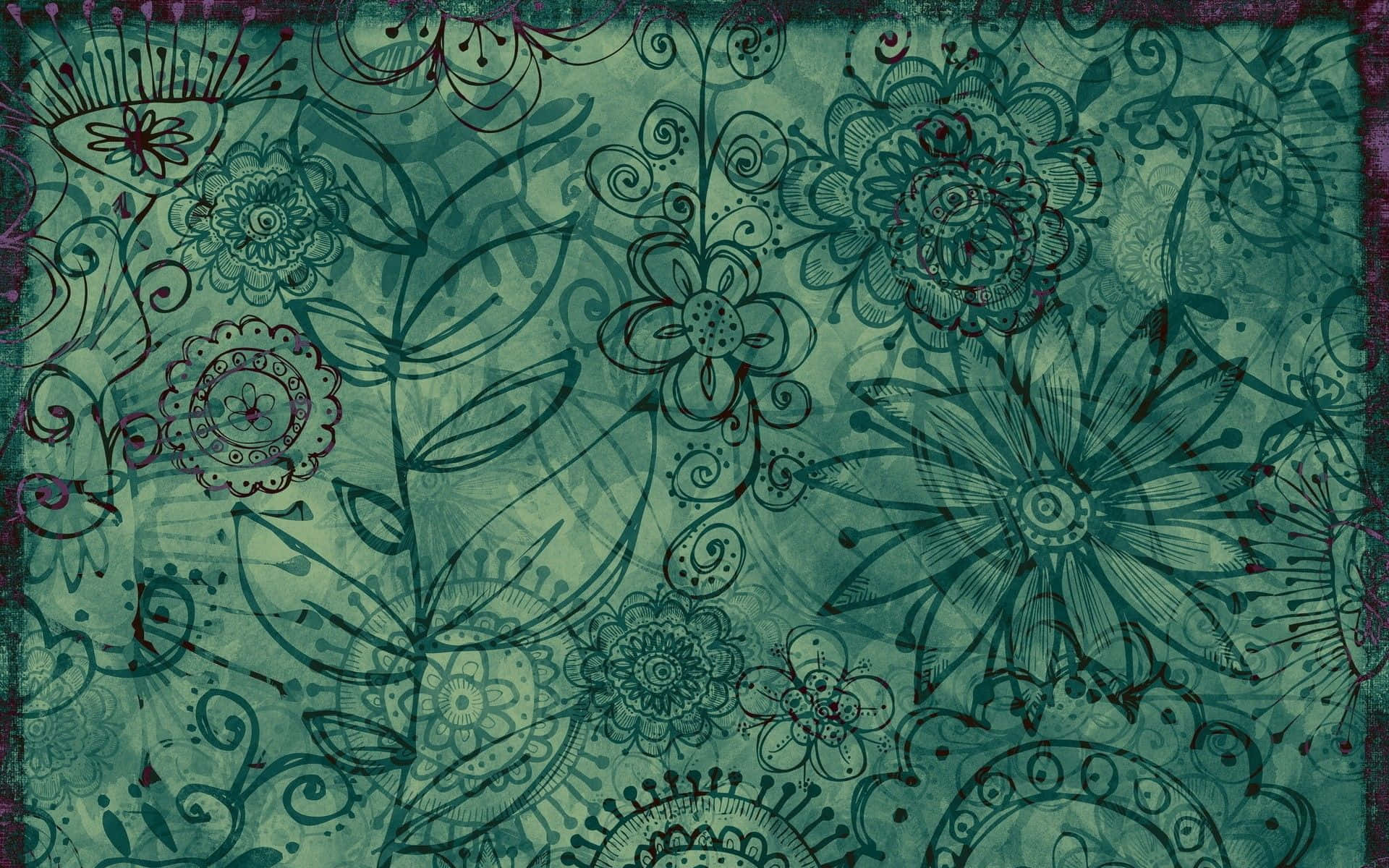 teal floral pattern, swirling vines, detailed blossoms, Full HD Desktop Wallpaper