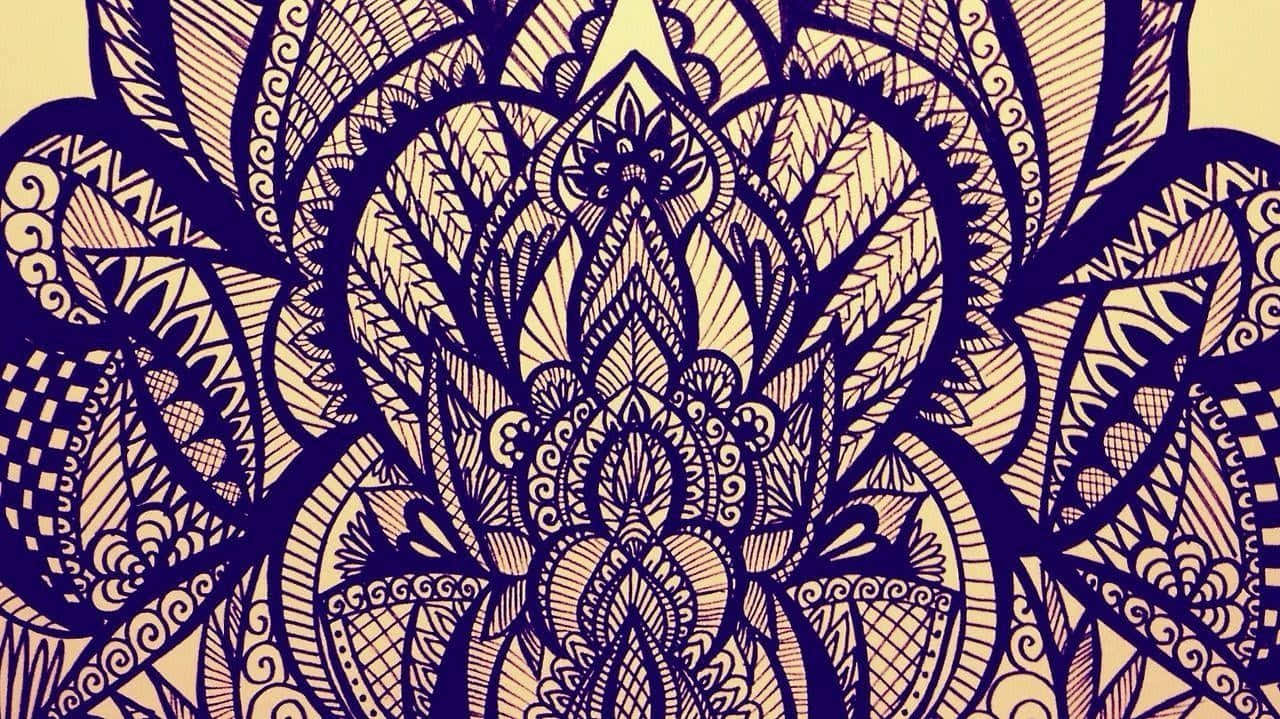 intricate boho mandala artwork, dark blue patterns, warm beige background, HD Desktop Wallpaper