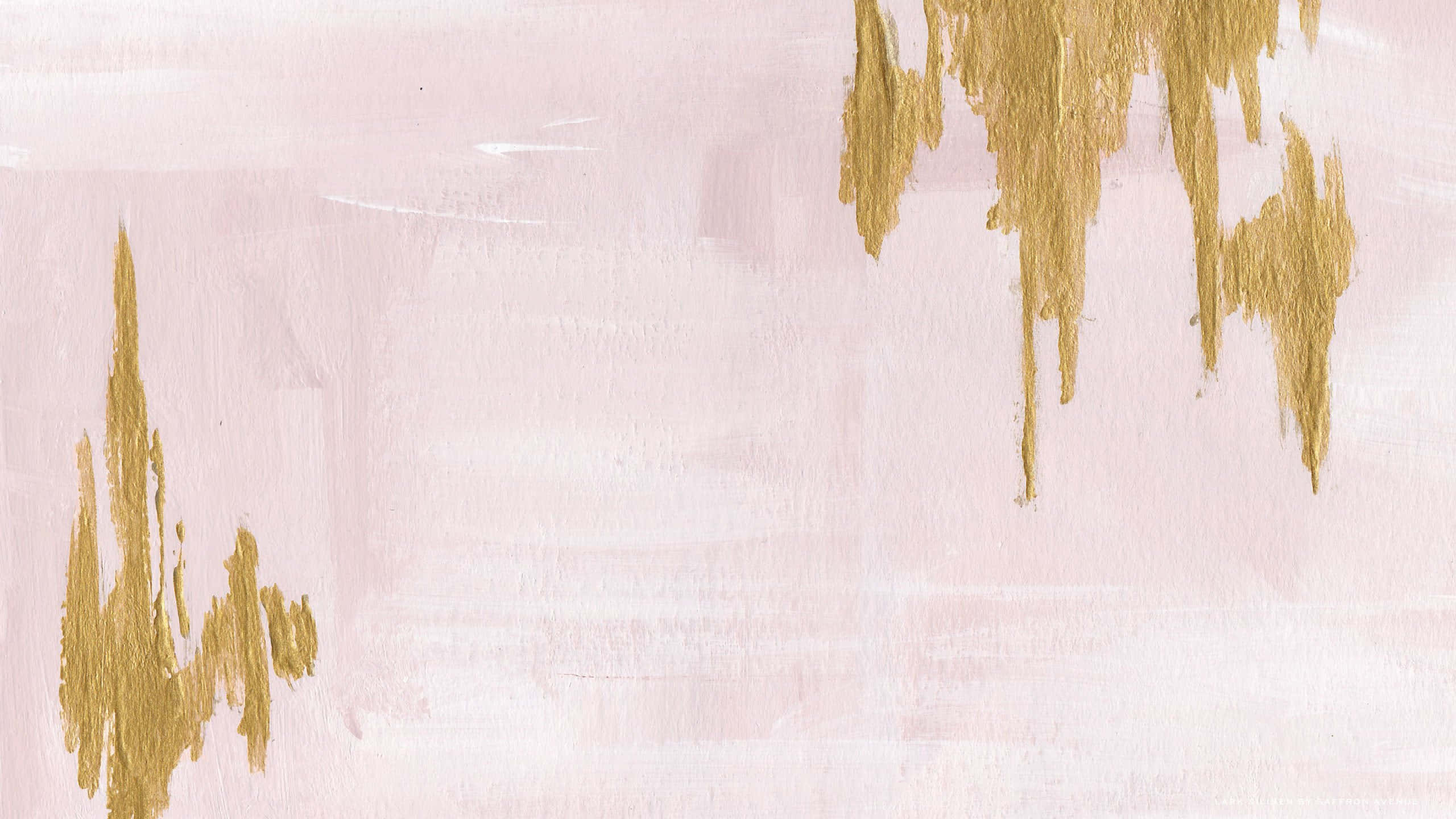 abstract gold streaks, pink background, textured gold paint drips, 2K Desktop Wallpaper