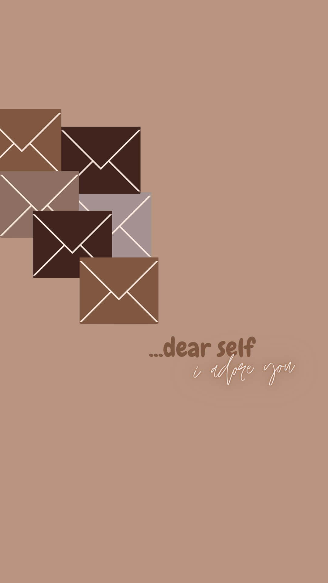 minimalist brown aesthetic, stacked brown envelopes, handwritten text saying dear self i adore you, Full HD Phone Wallpaper