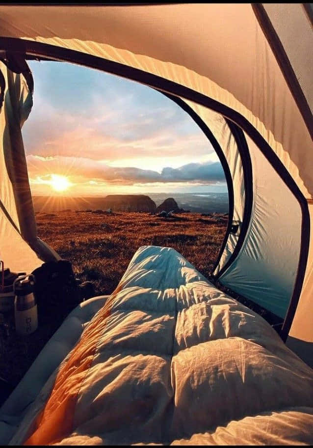 Sunrise, tent, sleeping bag, SD Phone Wallpaper