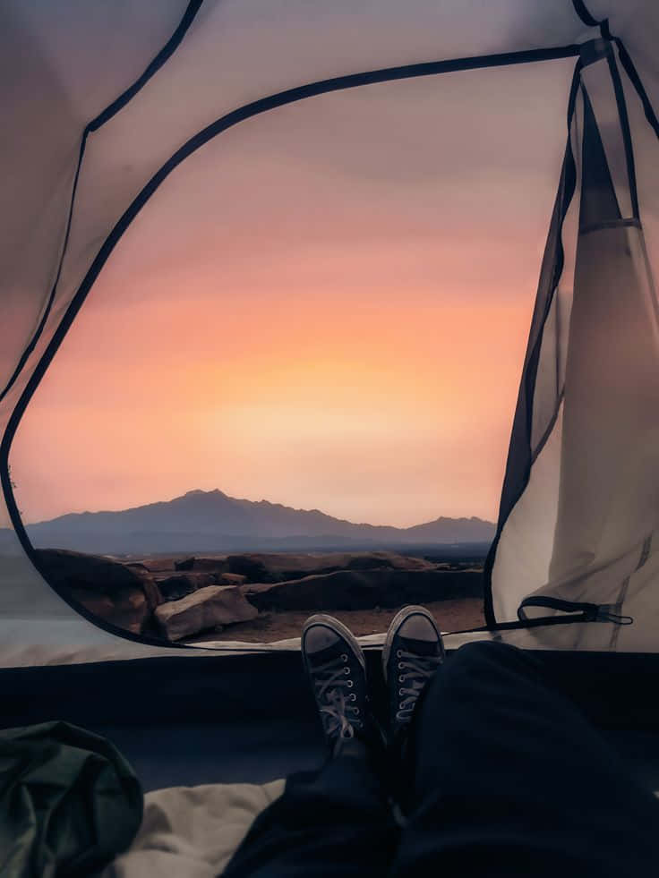 tent, sneakers, warm sunset, SD Phone Wallpaper