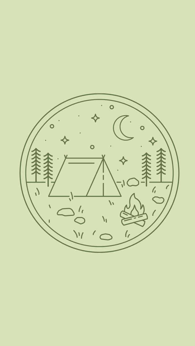 minimalist line drawing, campsite, two tents, SD Phone Wallpaper