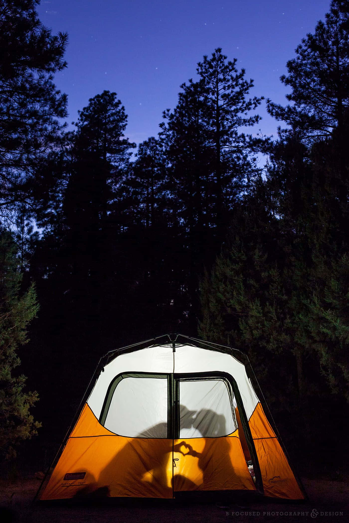 minimalist camping, glowing orange and white tent, pine forest, Full HD Phone Wallpaper