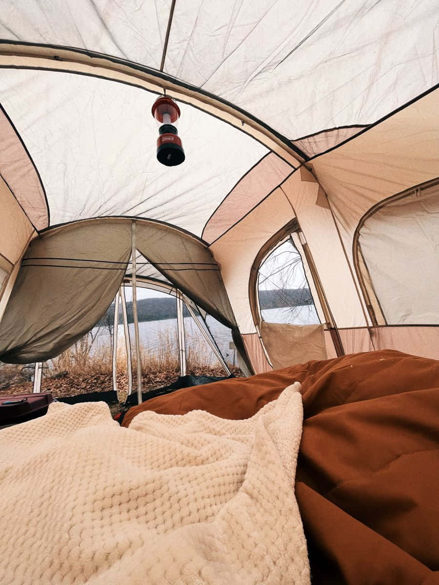 Minimalist Camping, tent, hanging lantern, SD Phone Wallpaper