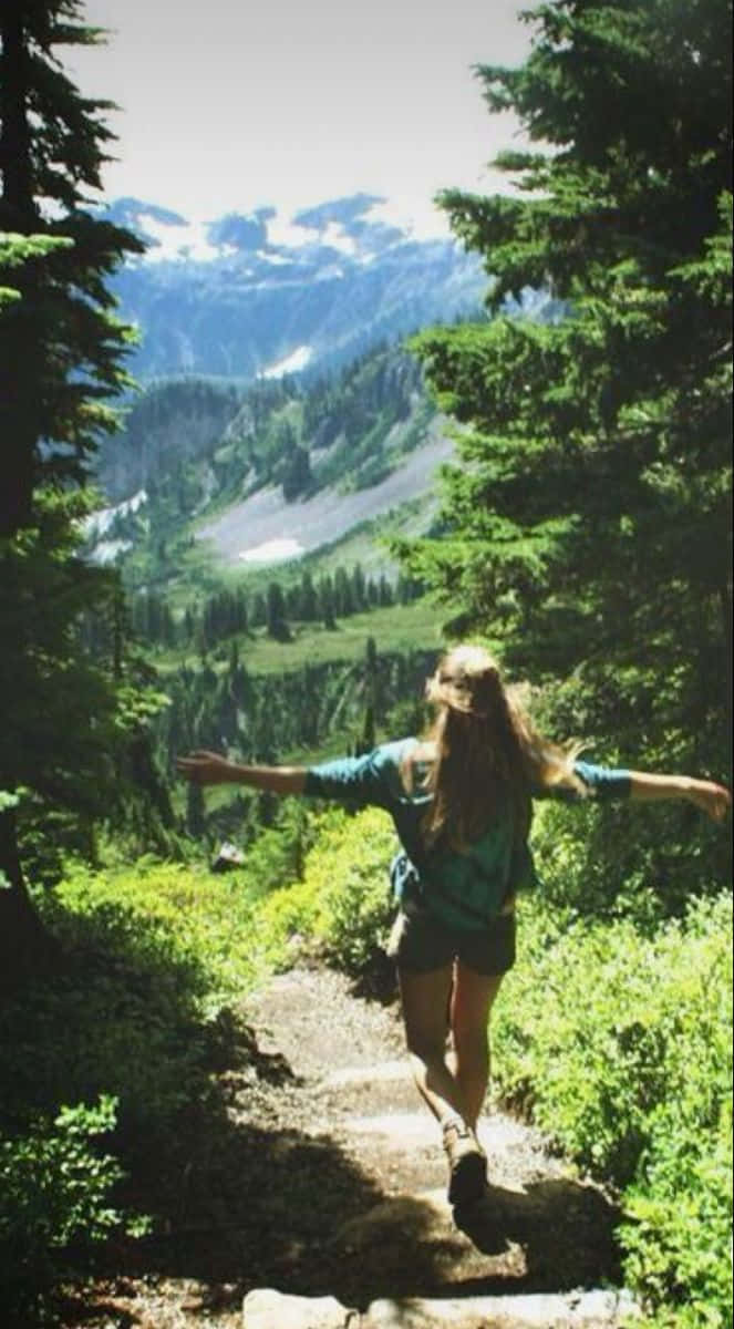 minimalist camping, sunlit forest trail, breathtaking mountain valley, SD Phone Wallpaper