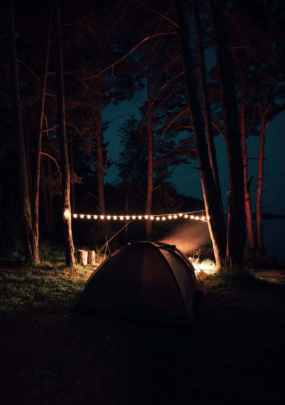Minimalist Camping, tent, string lights, HD Phone Wallpaper