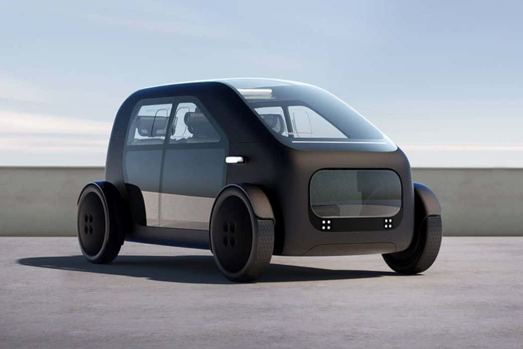 futuristic black compact car, large wheels, minimalist design, SD Desktop Wallpaper