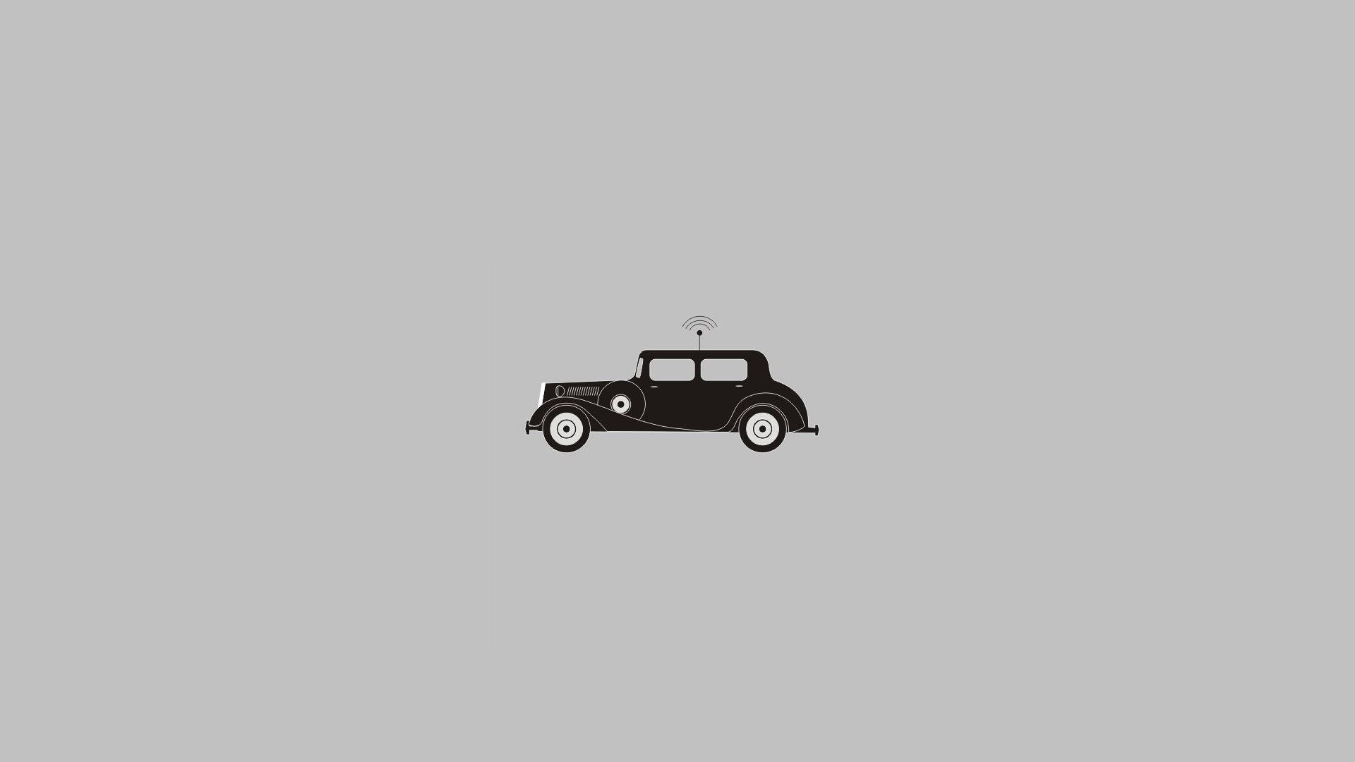 vintage car, black silhouette, wireless signal icon, Full HD Desktop Wallpaper