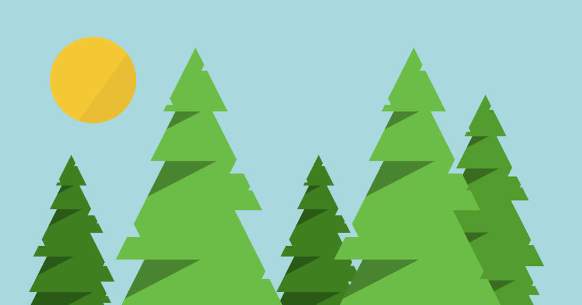 minimalist christmas desktop, geometric green pine trees, light blue sky, SD Desktop Wallpaper