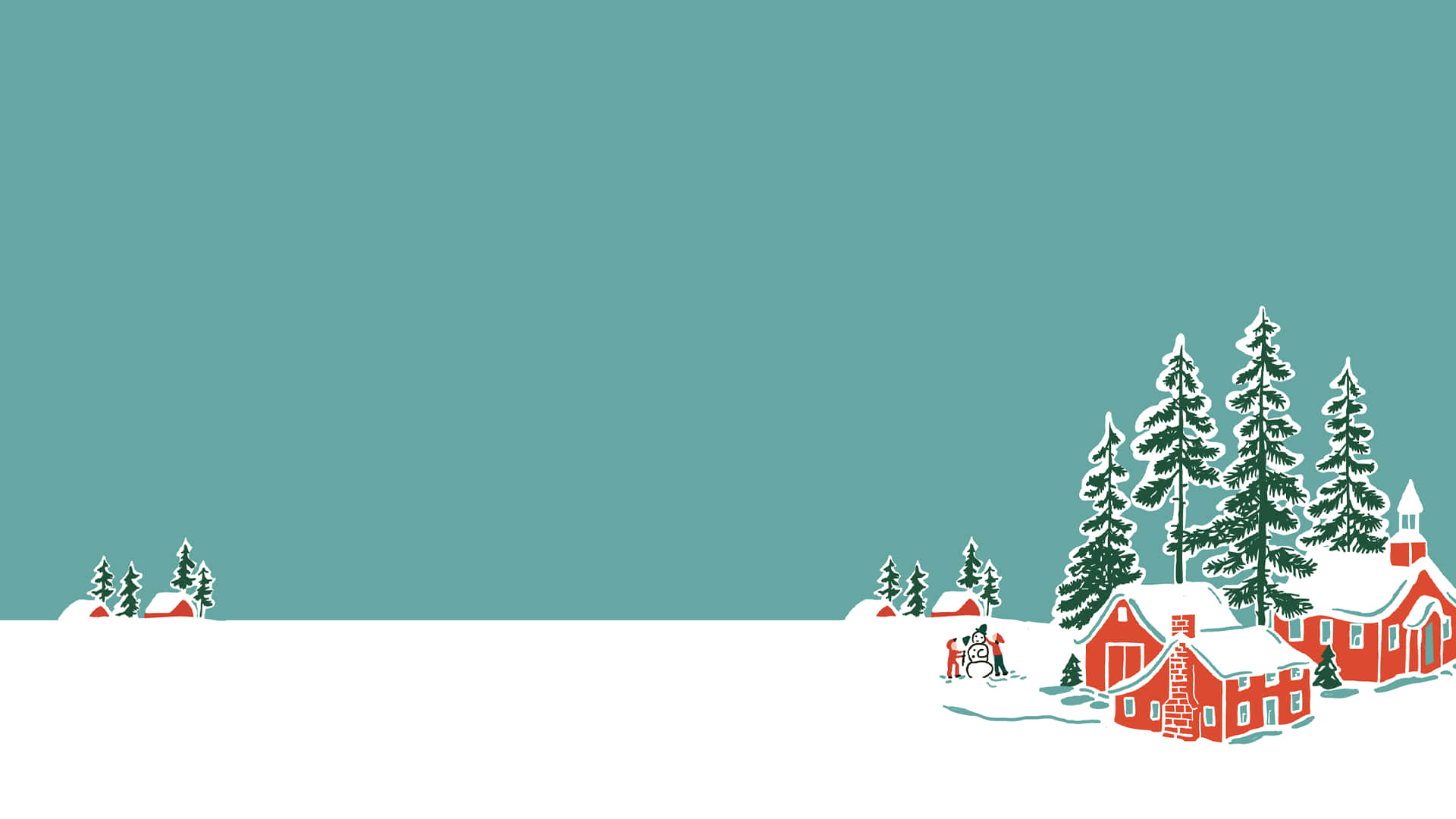 minimalist christmas desktop, red-roofed houses, snow-covered pine trees, Full HD Desktop Wallpaper