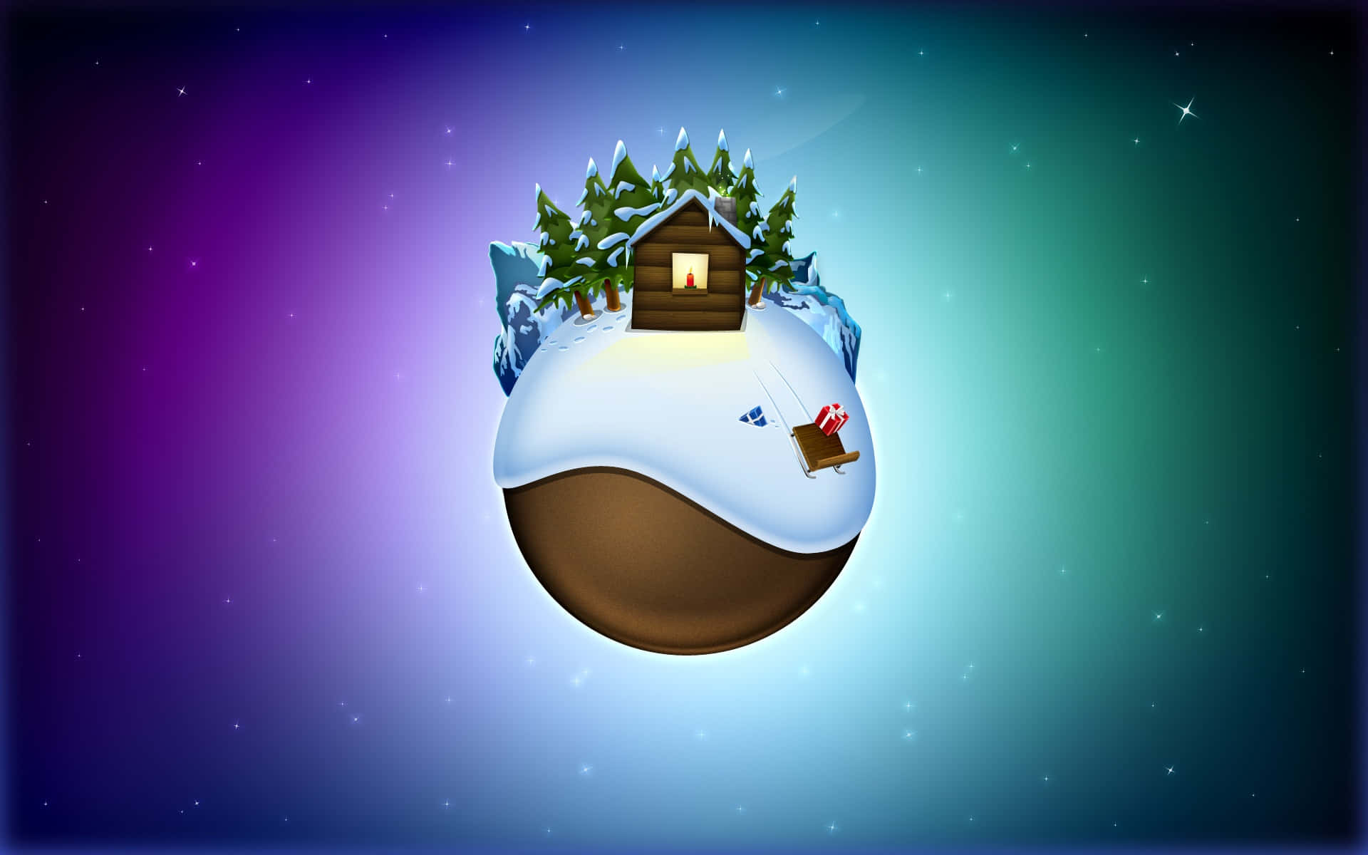 minimalist christmas desktop, snow-covered cabin, lit window, Full HD Desktop Wallpaper