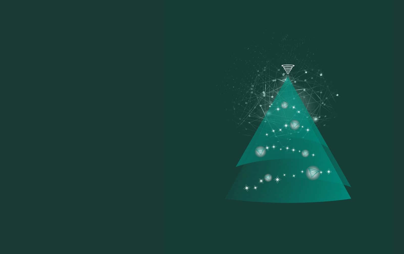 minimalist christmas desktop, teal Christmas tree, glowing orbs, HD Desktop Wallpaper