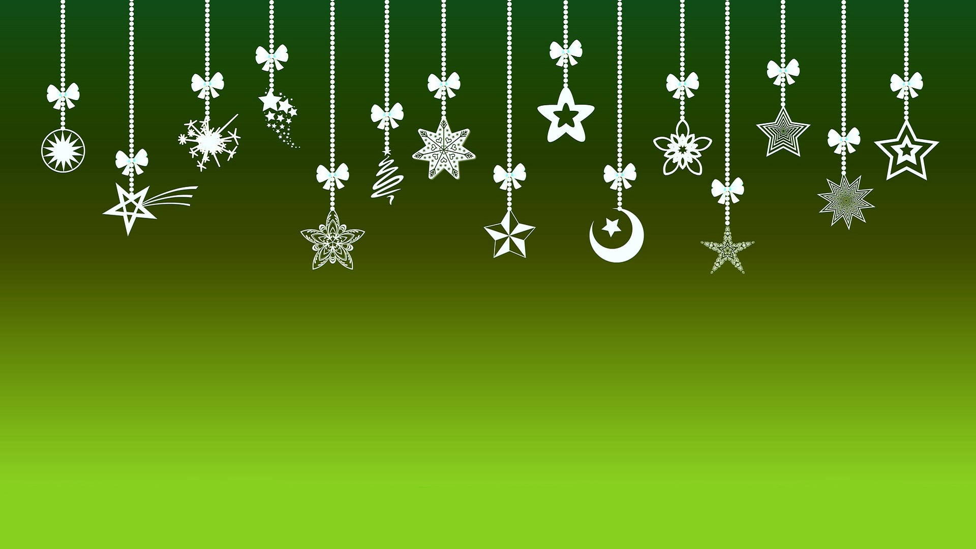 Minimalist Christmas, white hanging ornaments, stars, Full HD Desktop Wallpaper
