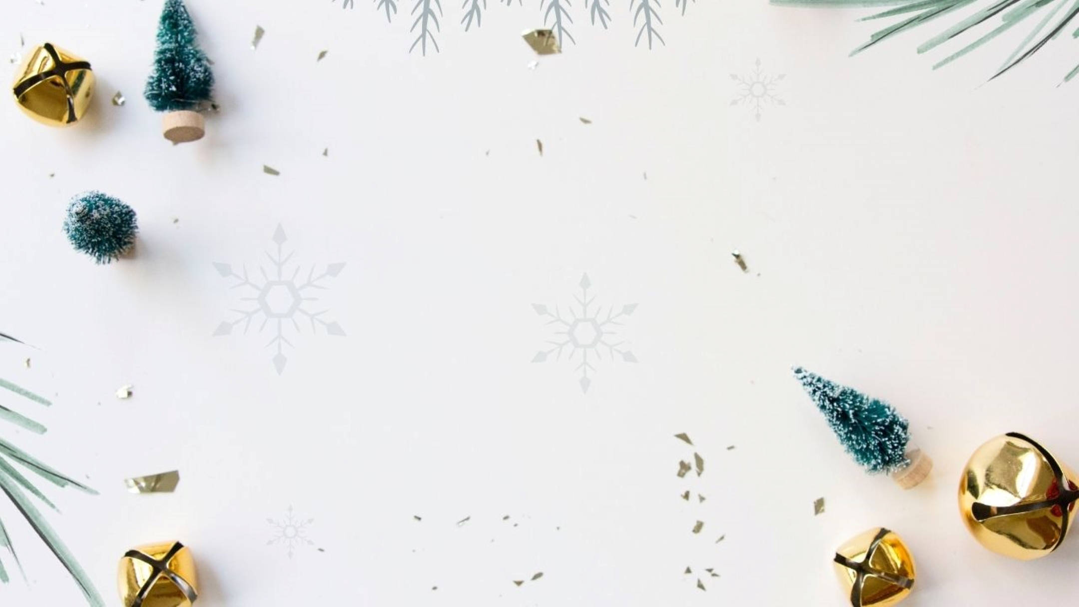 minimalist christmas aesthetic ornaments, blue Christmas trees, golden bells, Full HD Desktop Wallpaper