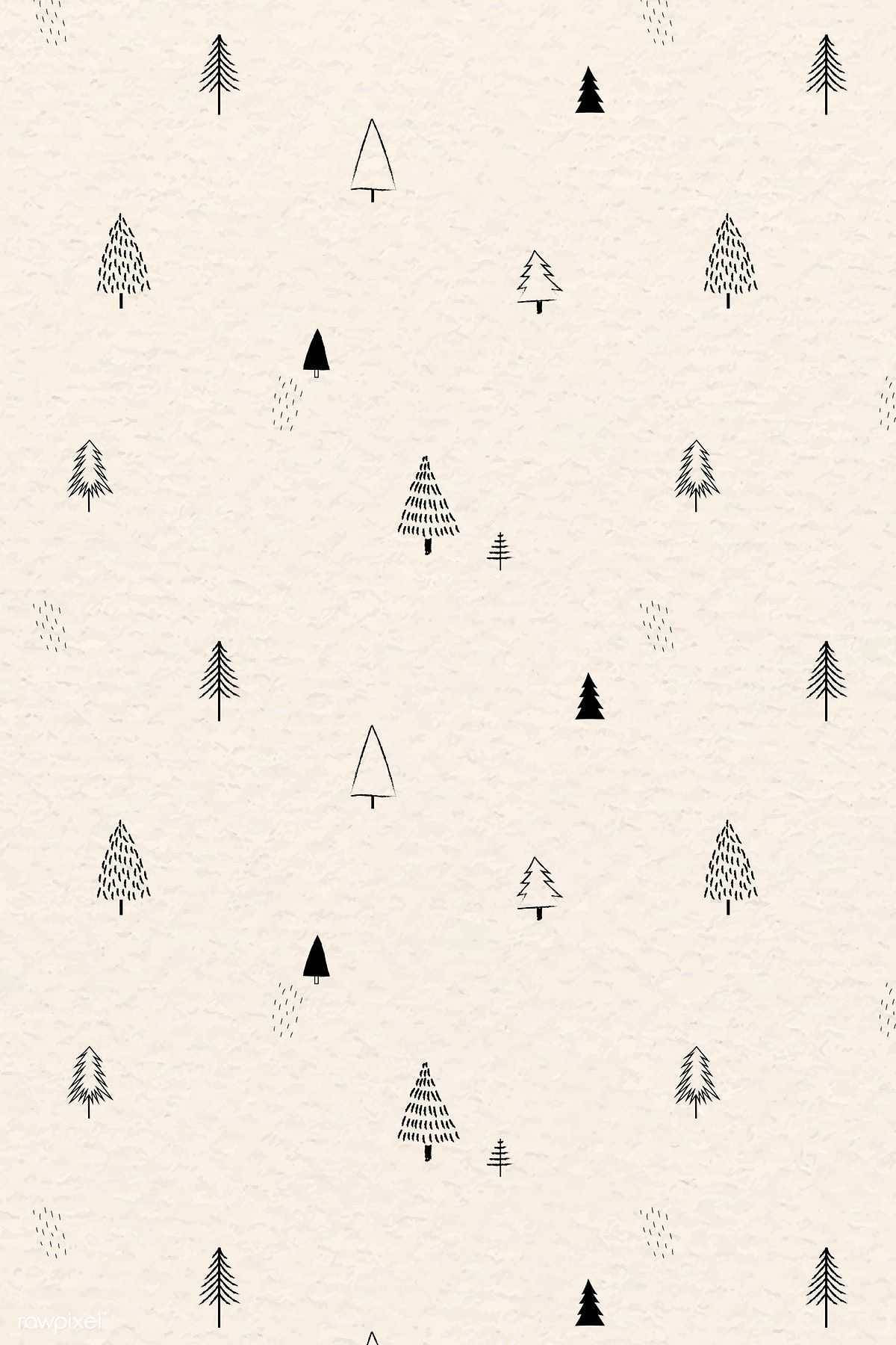 Simple Christmas Trees Doodle, minimalist black line drawings, pine trees, HD Phone Wallpaper