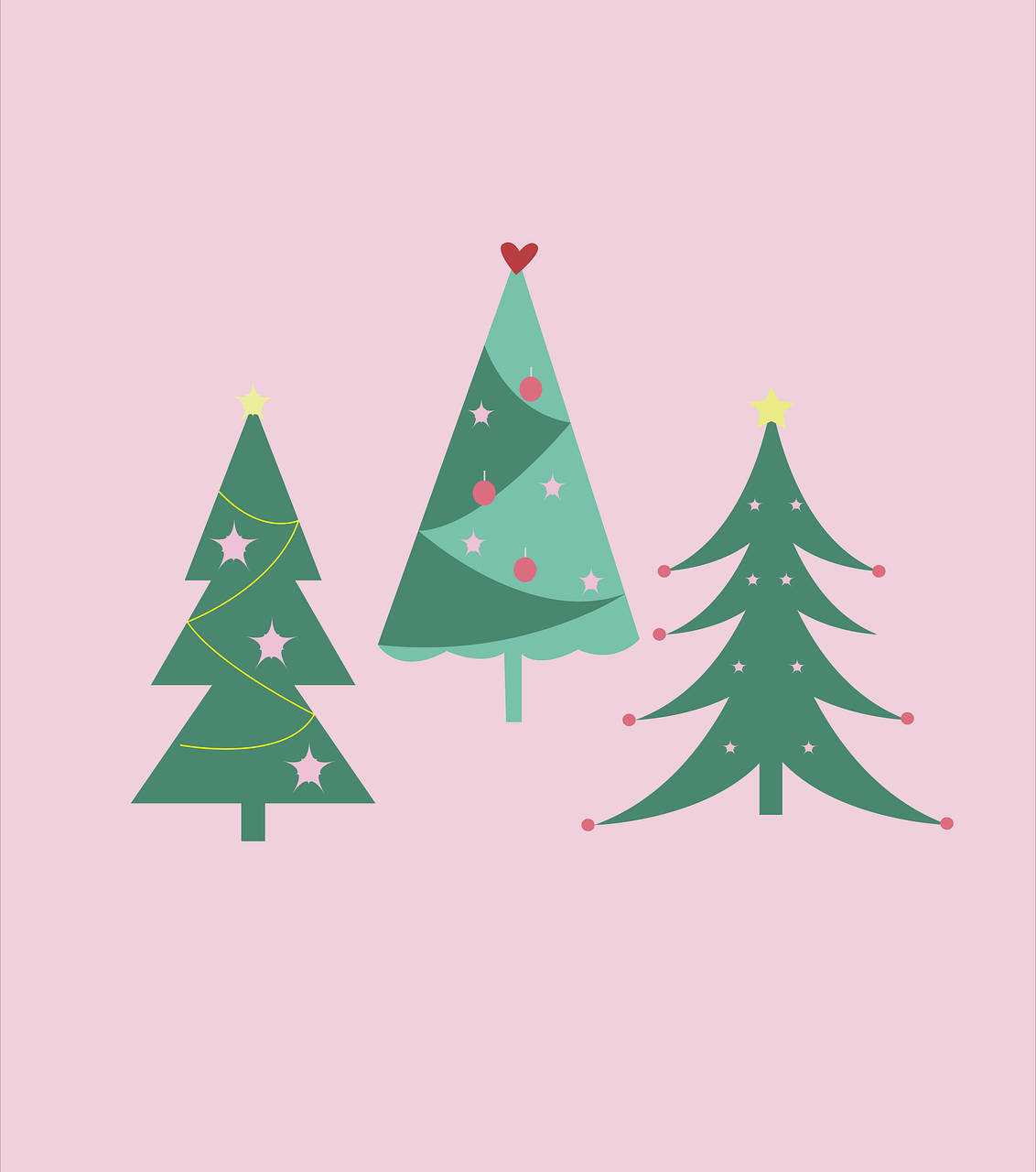 Minimalist Christmas, pink background, green Christmas trees, HD Phone Wallpaper