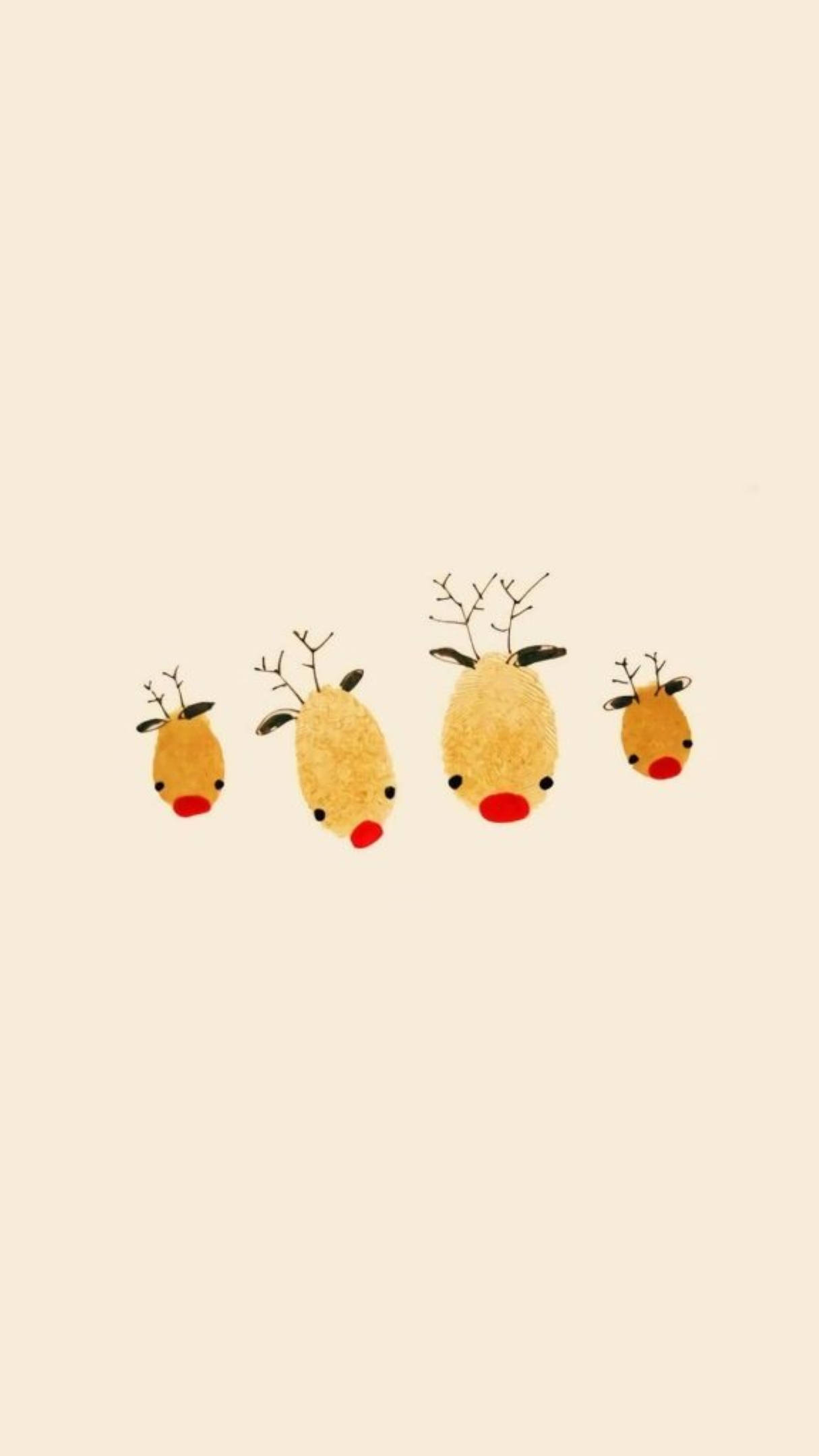 minimalist christmas aesthetic reindeers, textured fingerprints, red noses, Full HD Phone Wallpaper