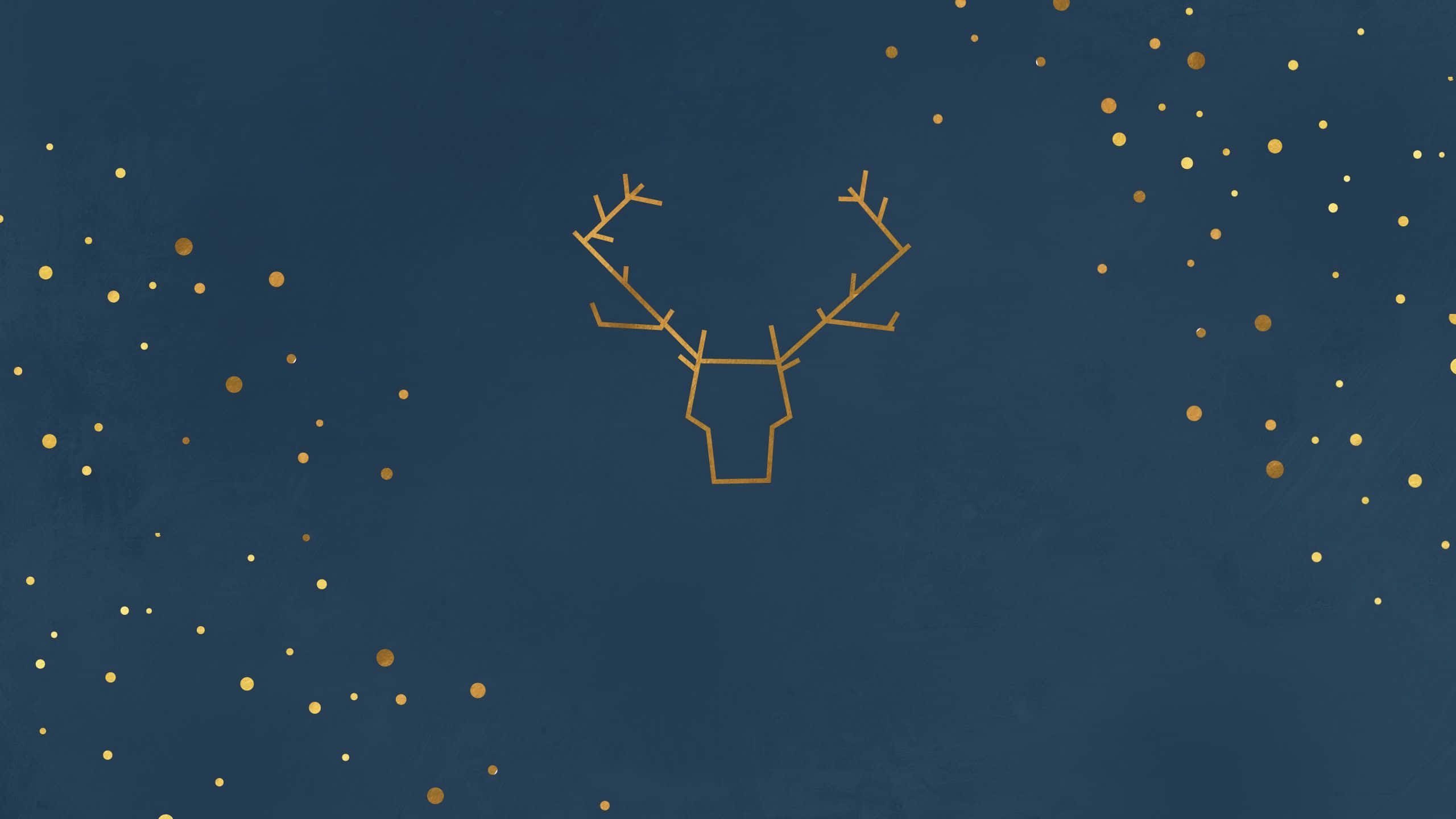 Minimalist Christmas, golden deer head outline, antlers, 2K Desktop Wallpaper