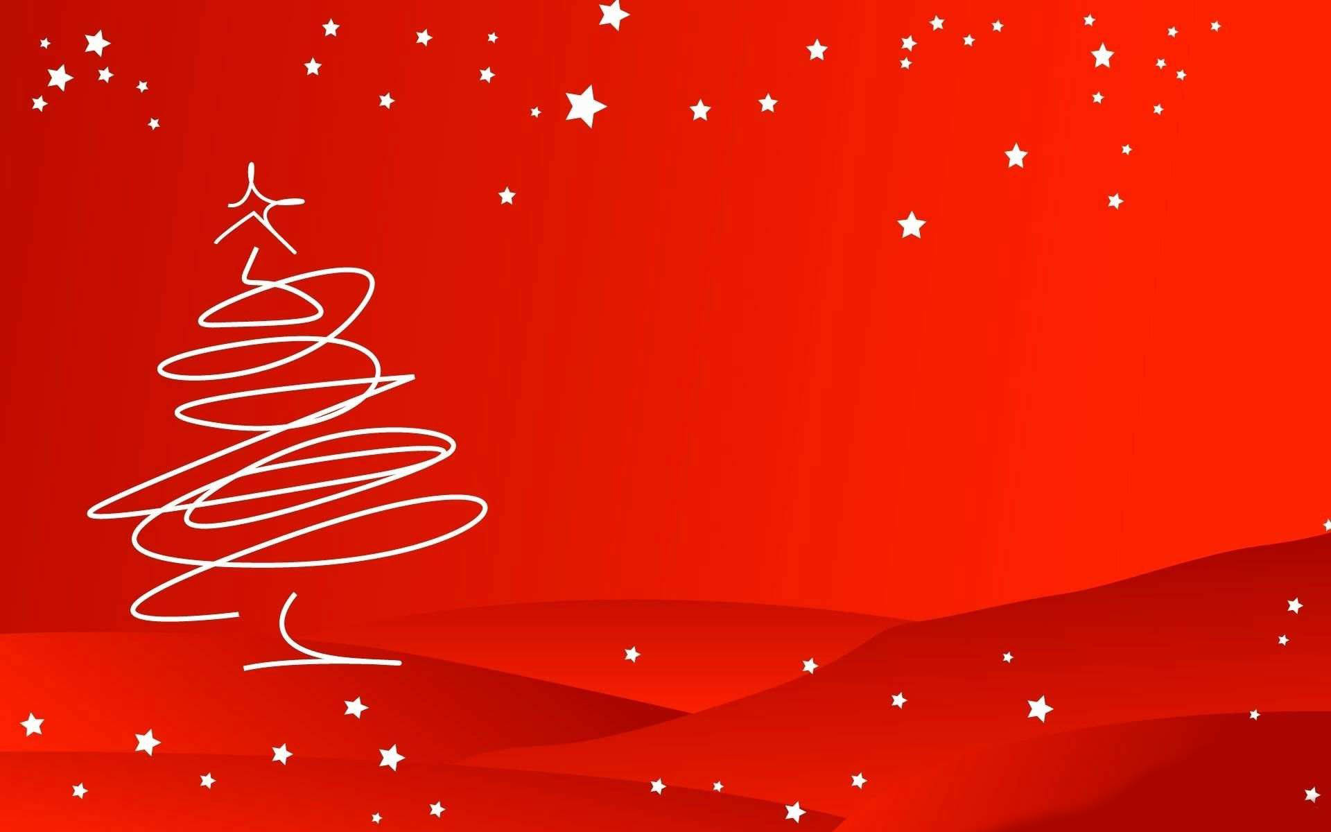minimalistic red and white christmas background, white line drawing, Christmas tree, Full HD Desktop Wallpaper