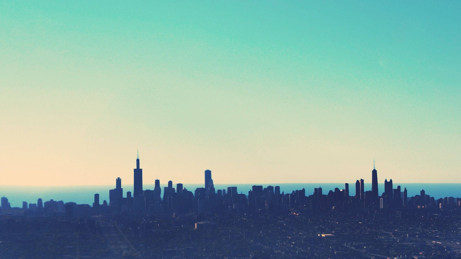 minimalist tablet city art, city skyline, dusk, Full HD Desktop Wallpaper