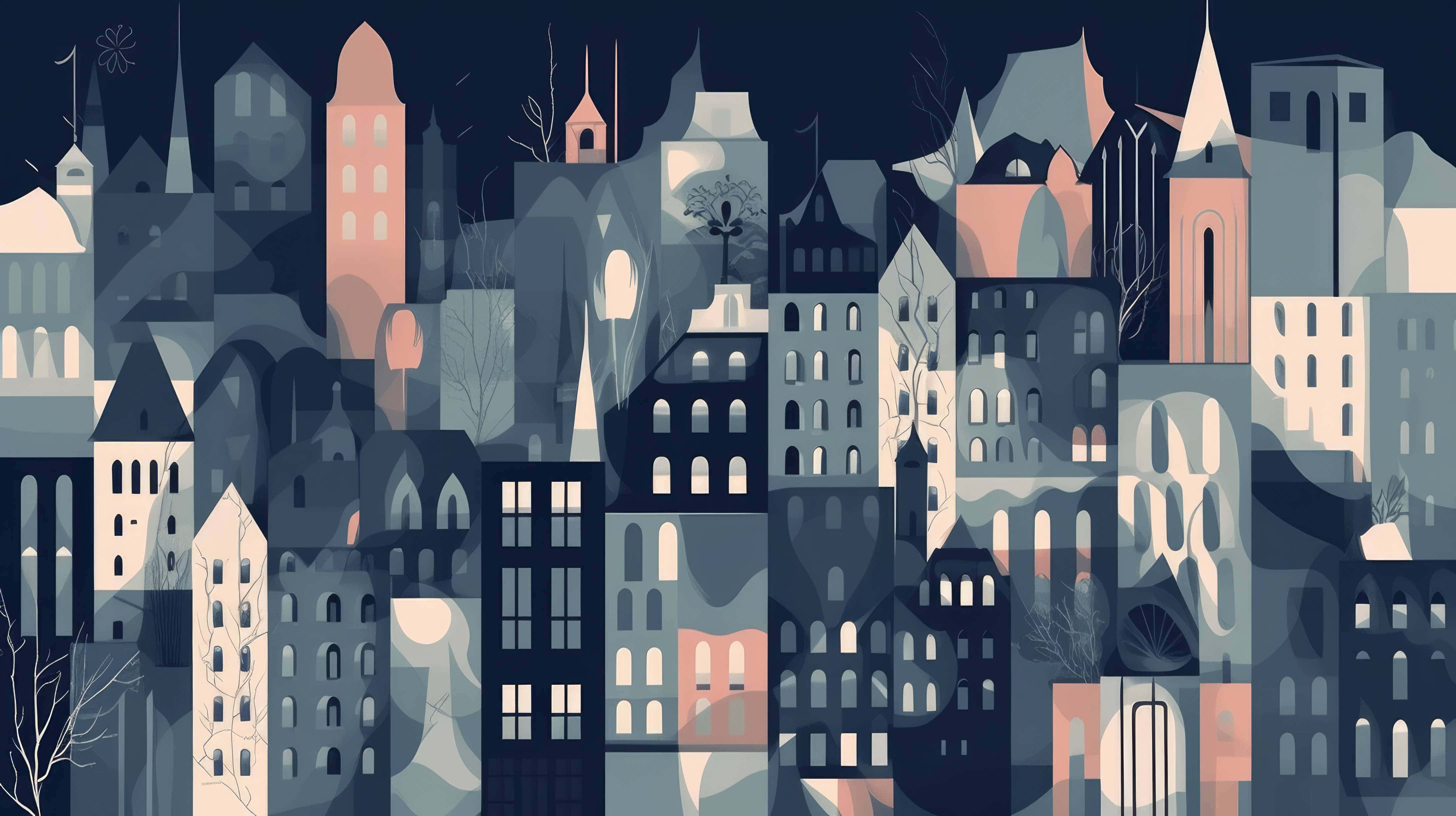 Monochrome, Minimalist, Cityscape, 4K Desktop Wallpaper