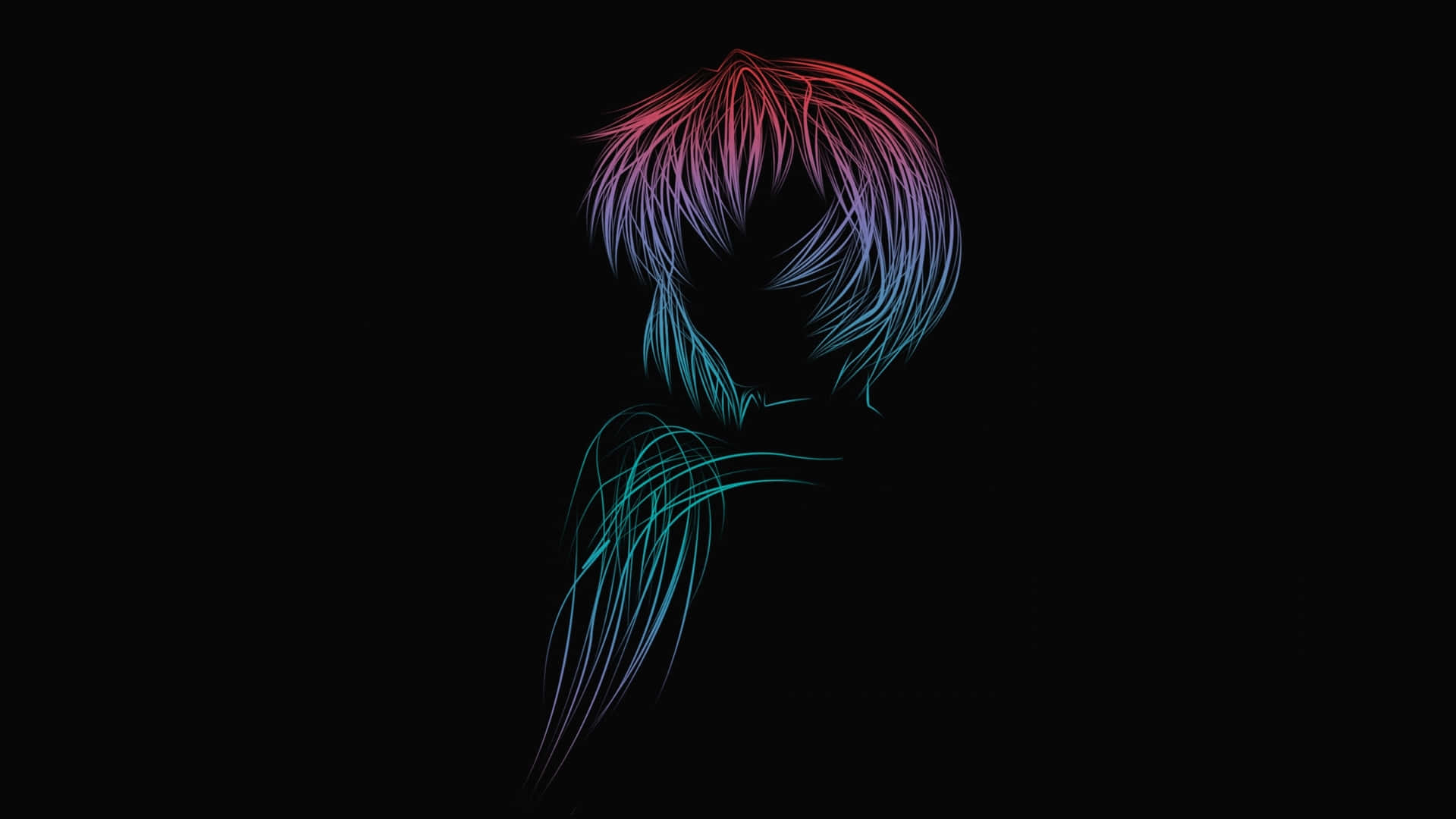 neon silhouette, person's head, flowing hair, Full HD Desktop Wallpaper