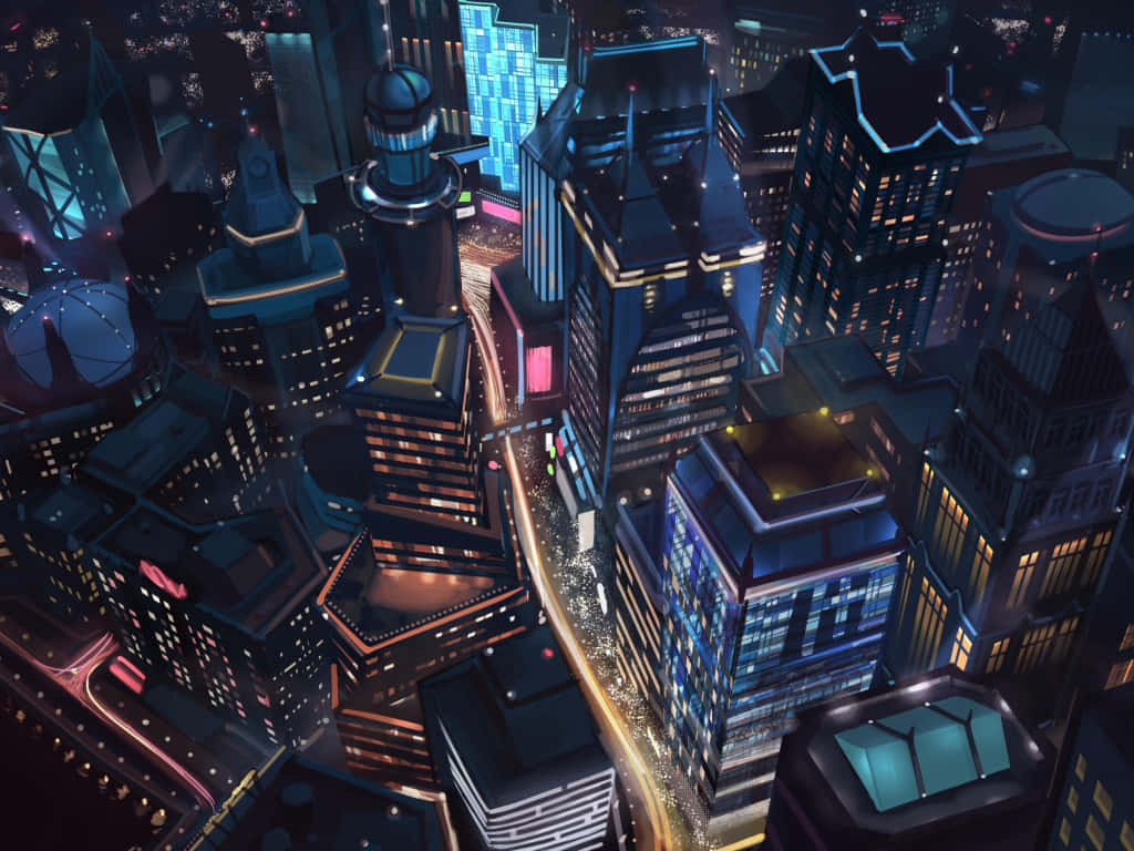 futuristic metropolis, night, neon lights, SD Desktop Wallpaper