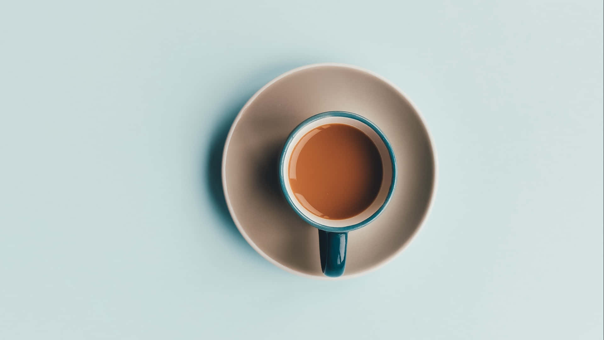 teal-rimmed coffee cup, brown liquid, beige saucer, Full HD Desktop Wallpaper