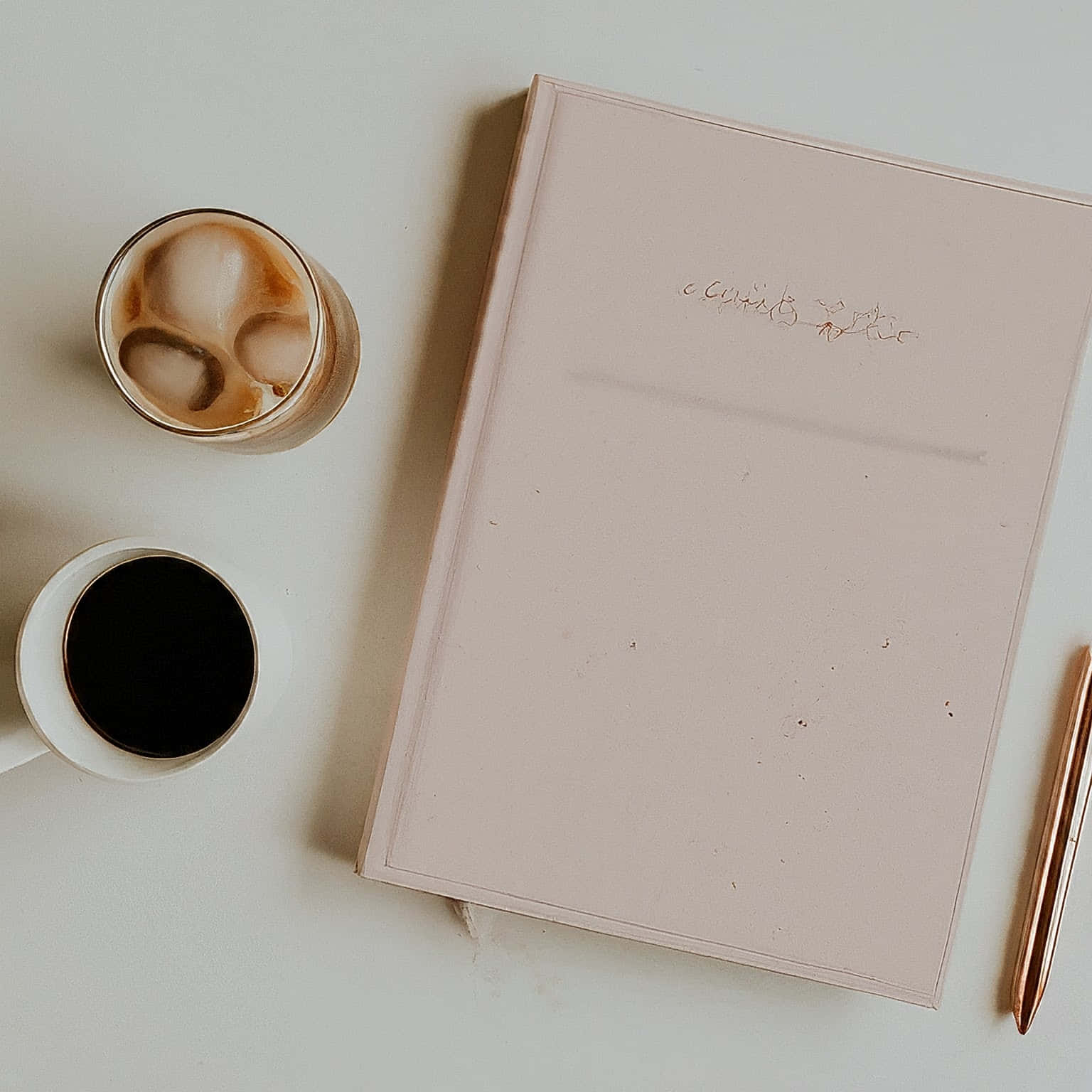 blush pink notebook, gold foil lettering, coffee drinks, HD Desktop Wallpaper