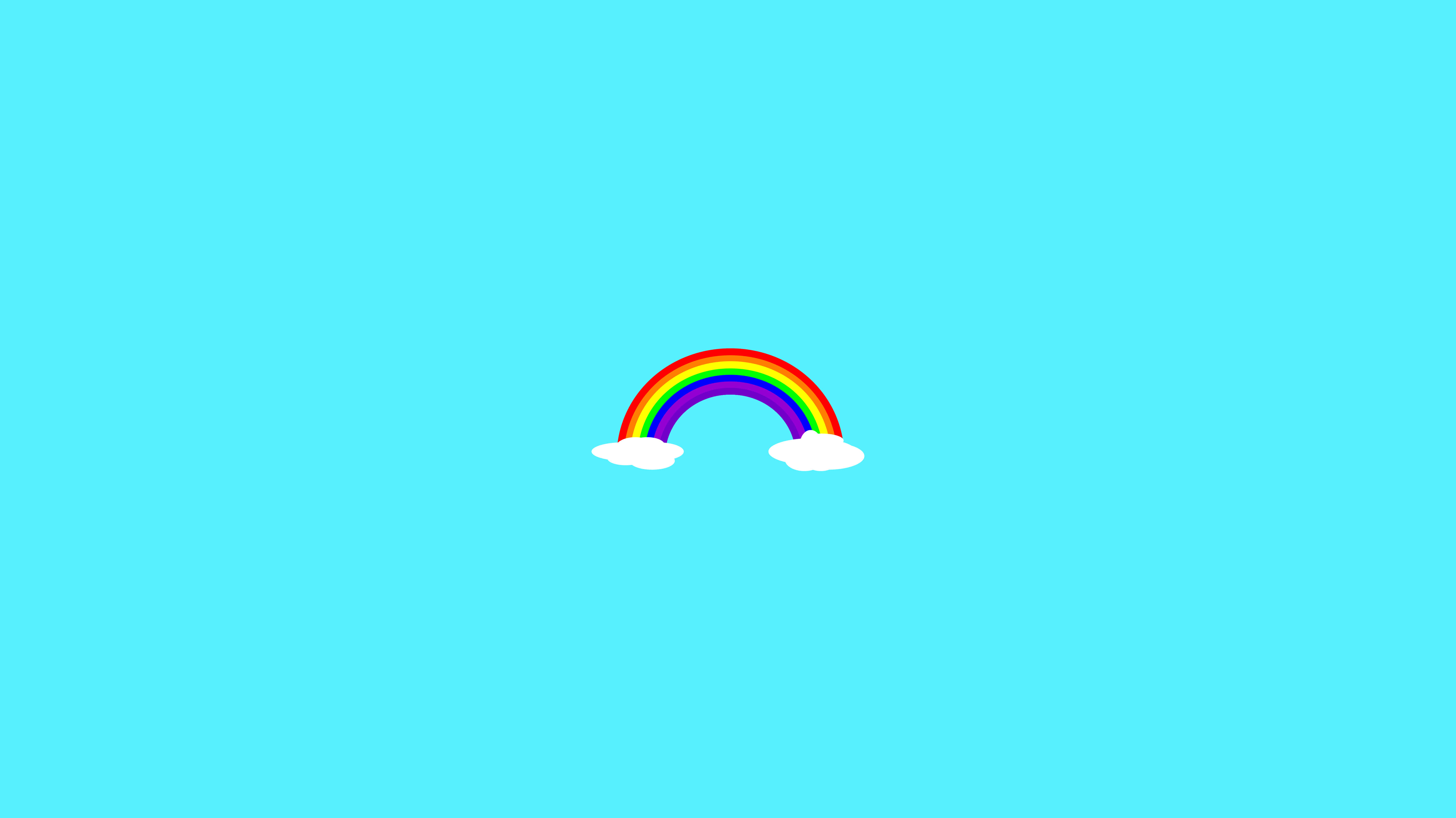 cartoon rainbow, red orange yellow green blue and violet arcs, fluffy white clouds, 5K Desktop Wallpaper
