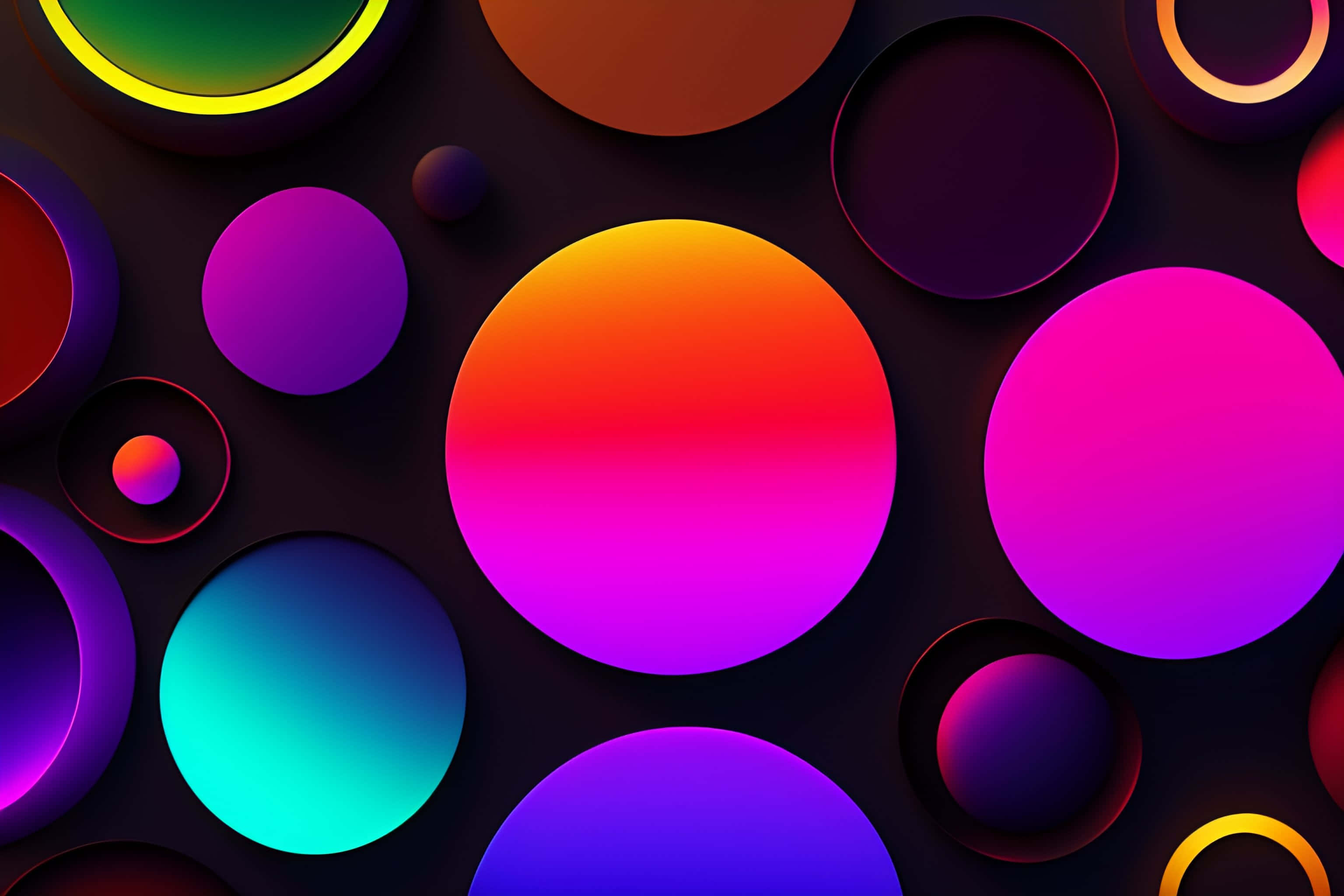 minimalist colorful, neon gradients, glowing circles, 2K Desktop Wallpaper