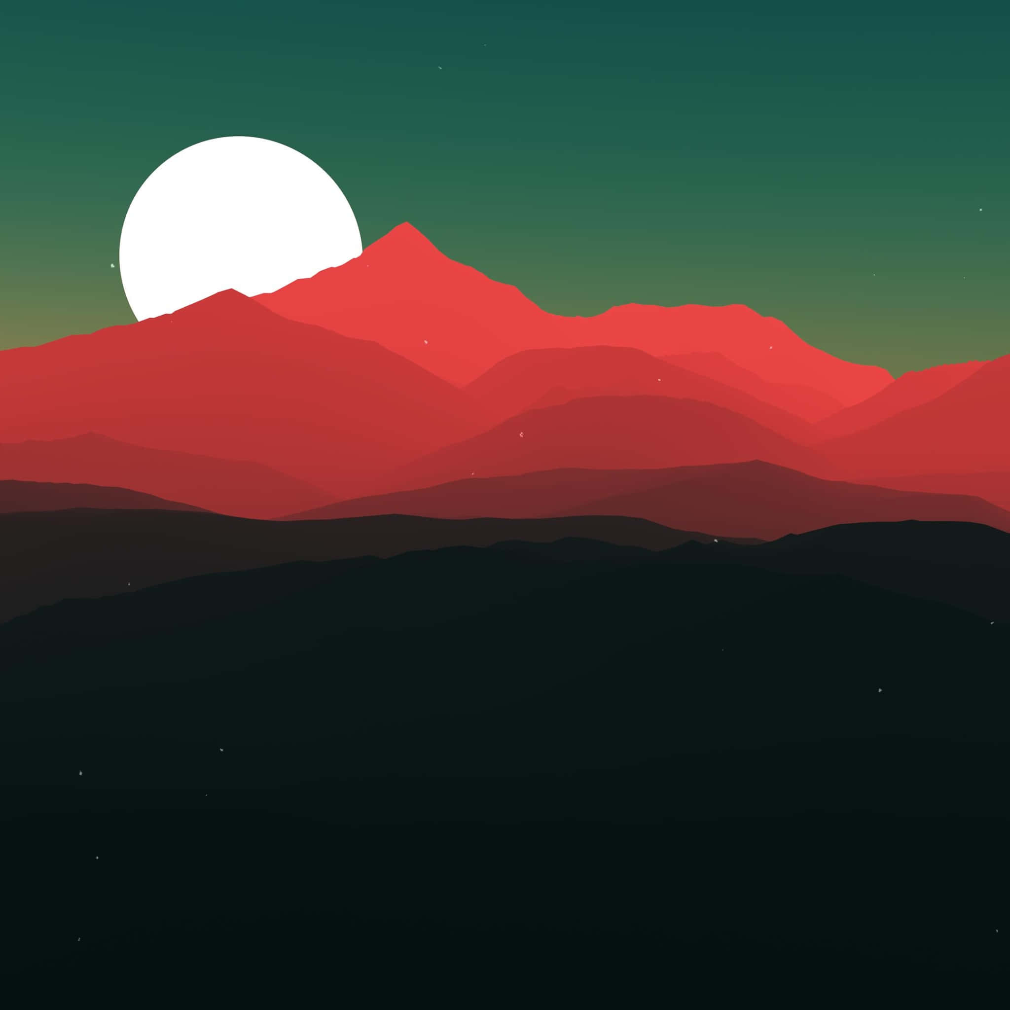 red hues, large white moon, gradient green sky, Full HD Desktop Wallpaper