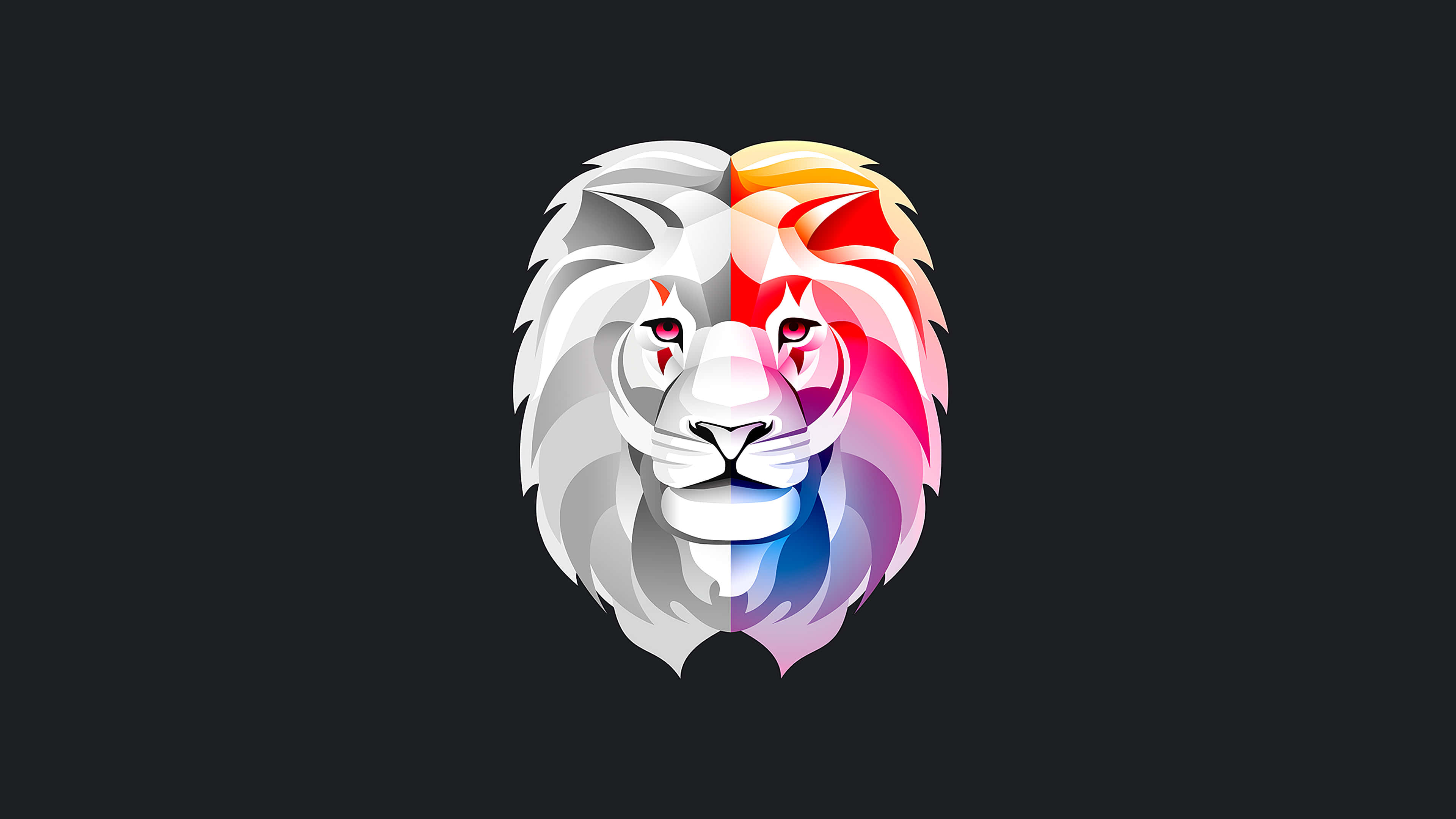 lion head, monochrome, vibrant rainbow colors, 4K Desktop Wallpaper