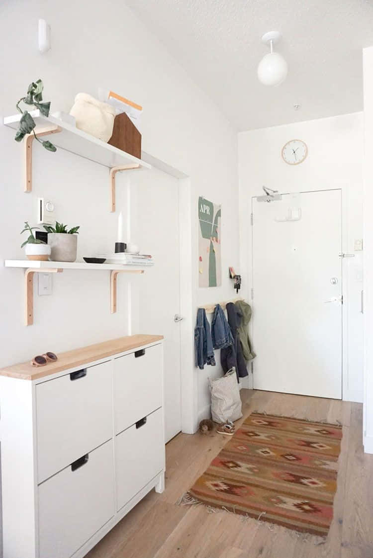 Minimalist Design, white walls, wooden shelves, SD Phone Wallpaper