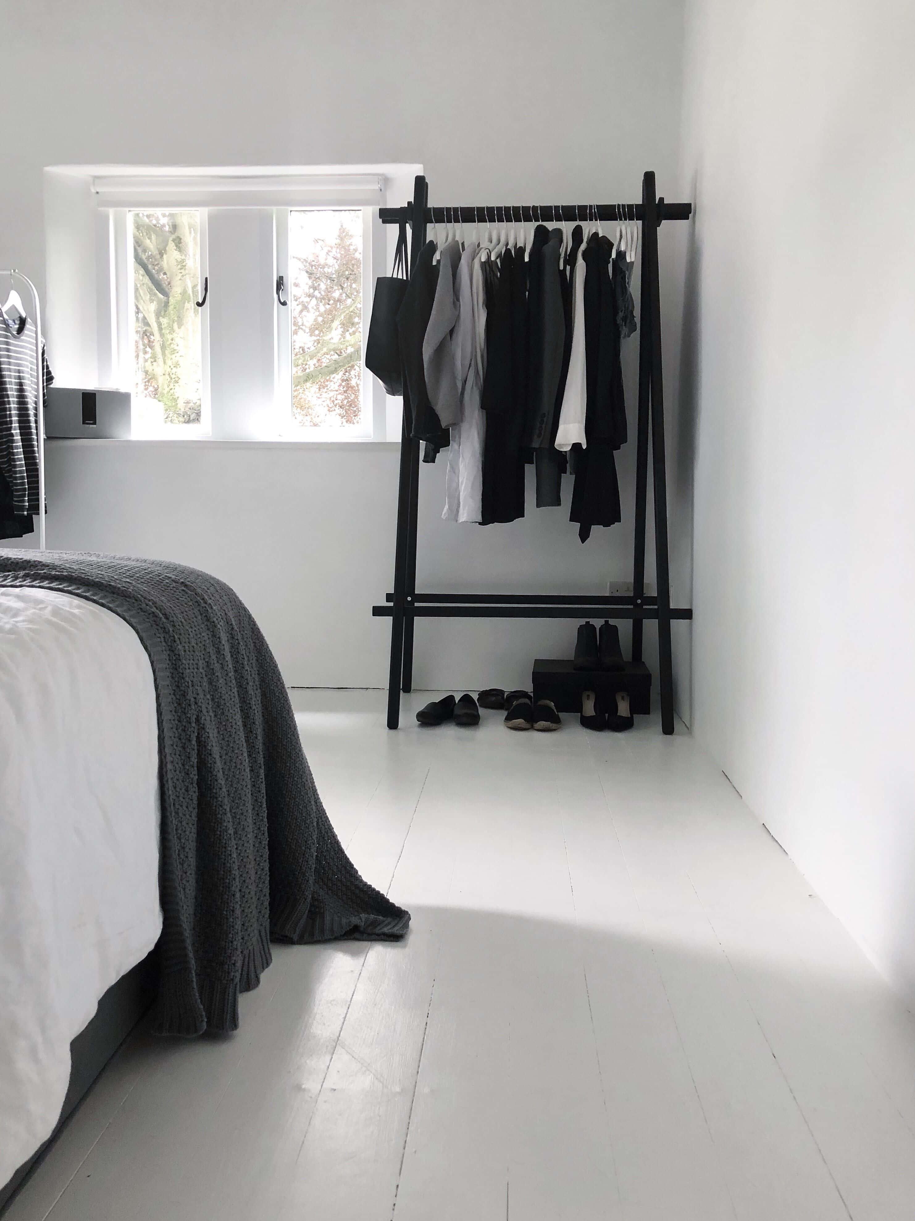 minimalist bedroom, white walls, white floor, 4K Phone Wallpaper